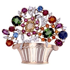 Spilla Bouquet Tutti Frutti in oro rosa con più pietre preziose del 1950