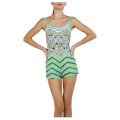 1950S Ceeb Of Miami Sun Suit Maillot de bain multicolore avec motif polynésien
