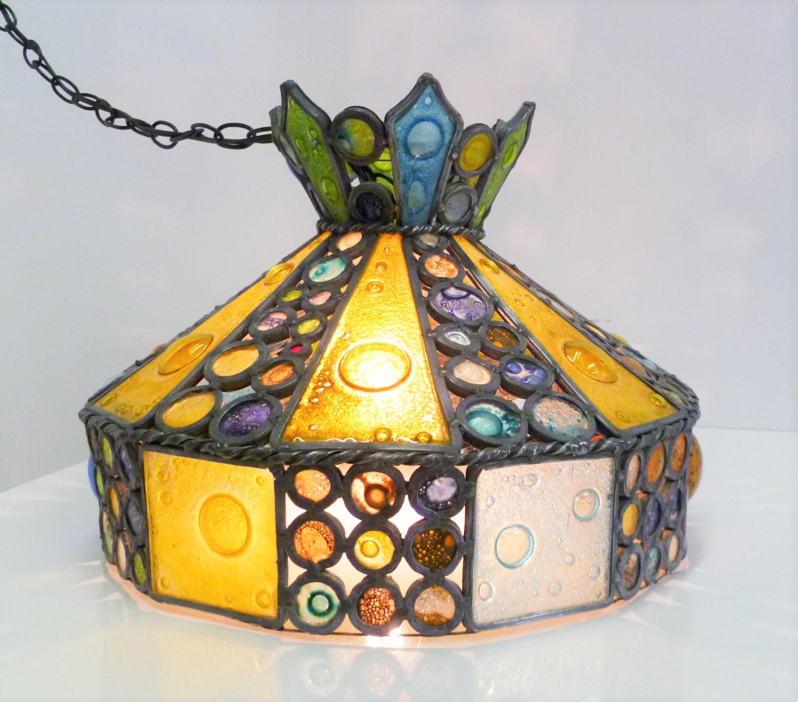 1950s Multi-Color Fused Glass Pendant in the Style of Higgins For Sale 1