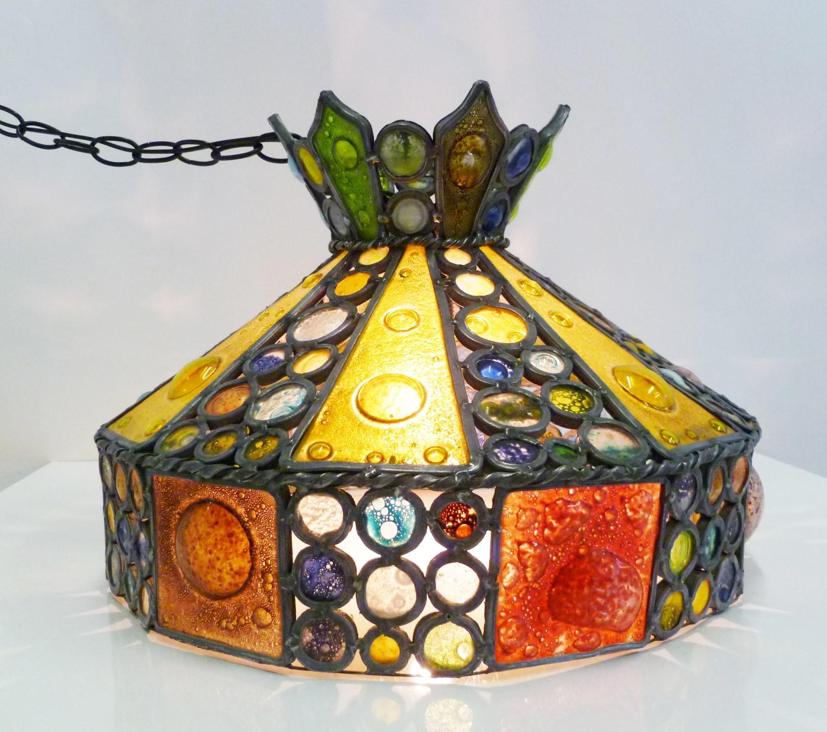 Mid-20th Century 1950s Multi-Color Fused Glass Pendant in the Style of Higgins For Sale