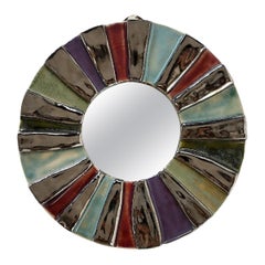 1950s Multicolor Sunburst Ceramic Mirror in the Style of Mithe Espelt