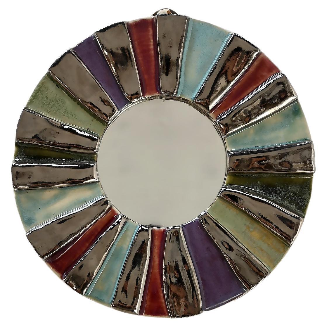 1950er Jahre Multicolor Sunburst-Keramikspiegel im Stil von Mithe Espelt im Angebot