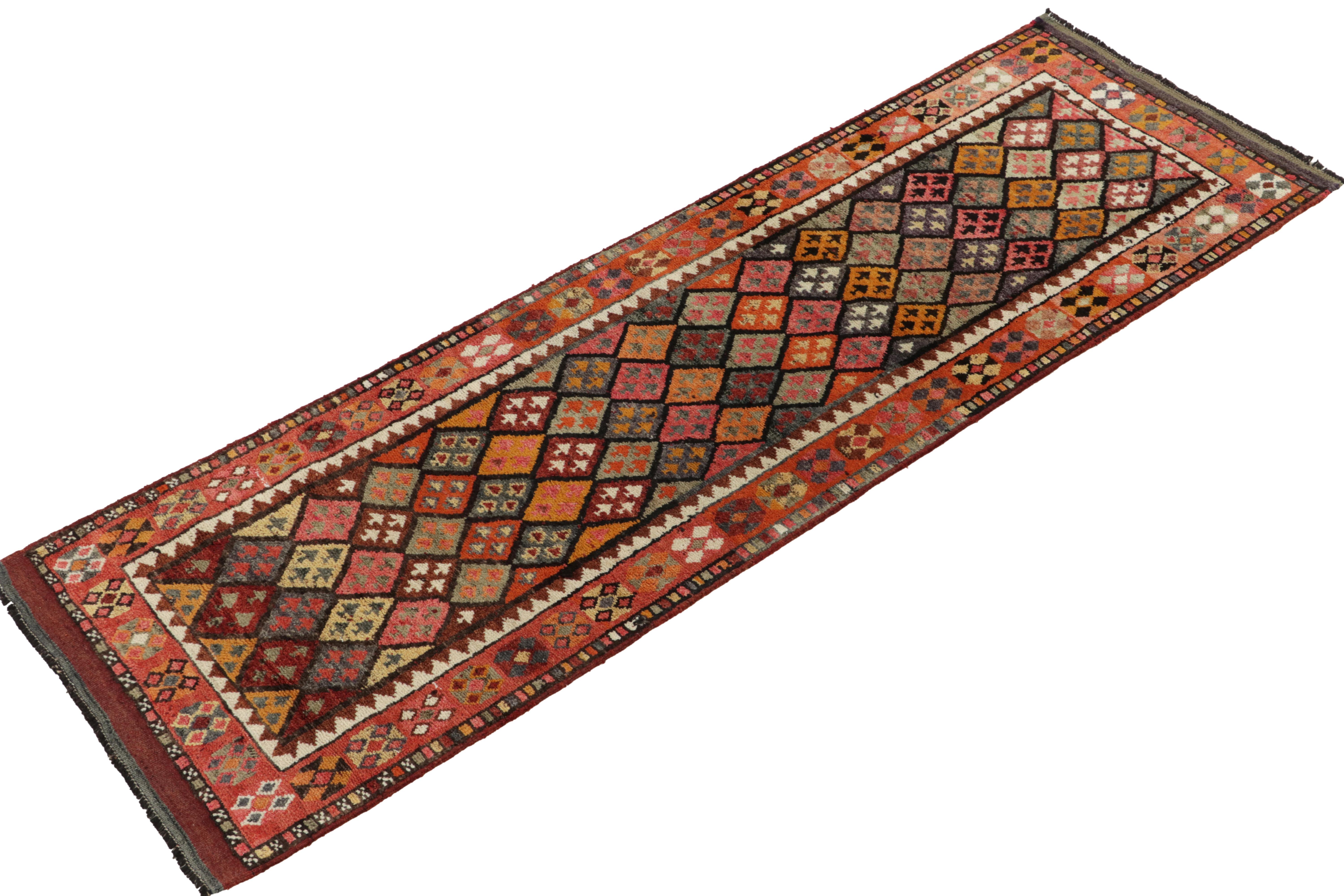 Turkish 1950s Multicolor Vintage Tribal Runner Red with Geometric Pattern by Rug & Kilim For Sale