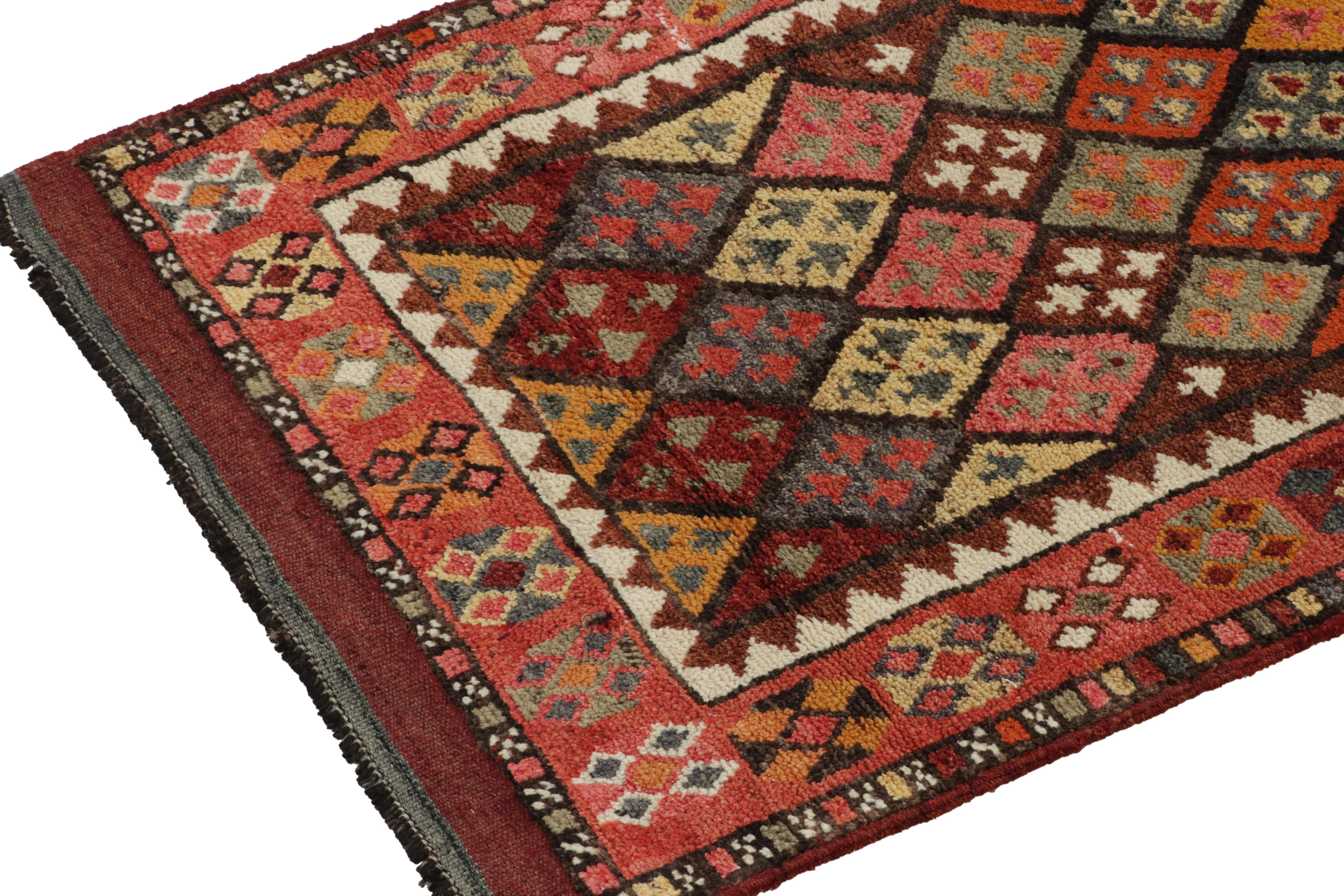 Hand-Knotted 1950s Multicolor Vintage Tribal Runner Red with Geometric Pattern by Rug & Kilim For Sale