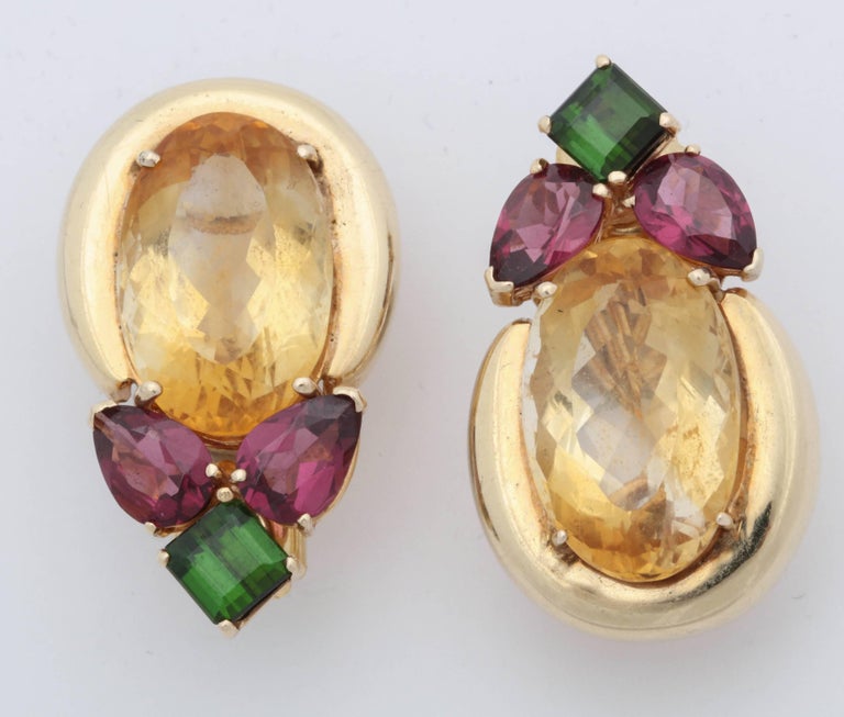 1950s Multicolored Stones with High Polish Gold Reversible Wear Pierced