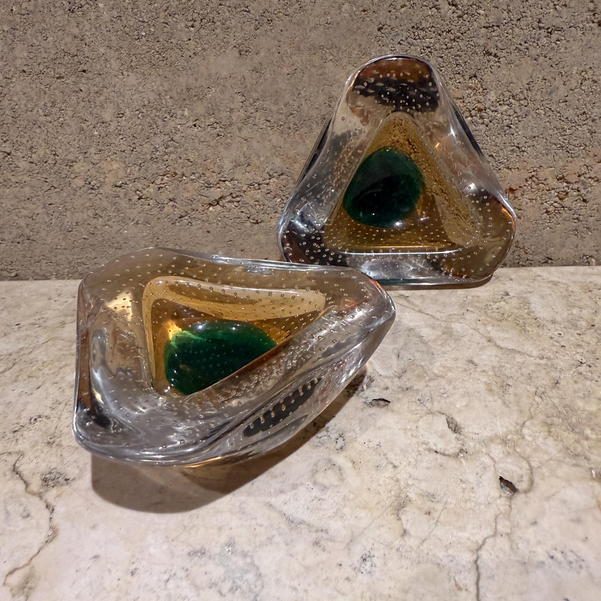 1950er Murano Kunstglas Aschenbecher Paar Kontrollierte Luftblase Italien im Angebot 7