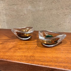 1950s Murano Art Glass Ashtray Pair Controlled Bubble Italy