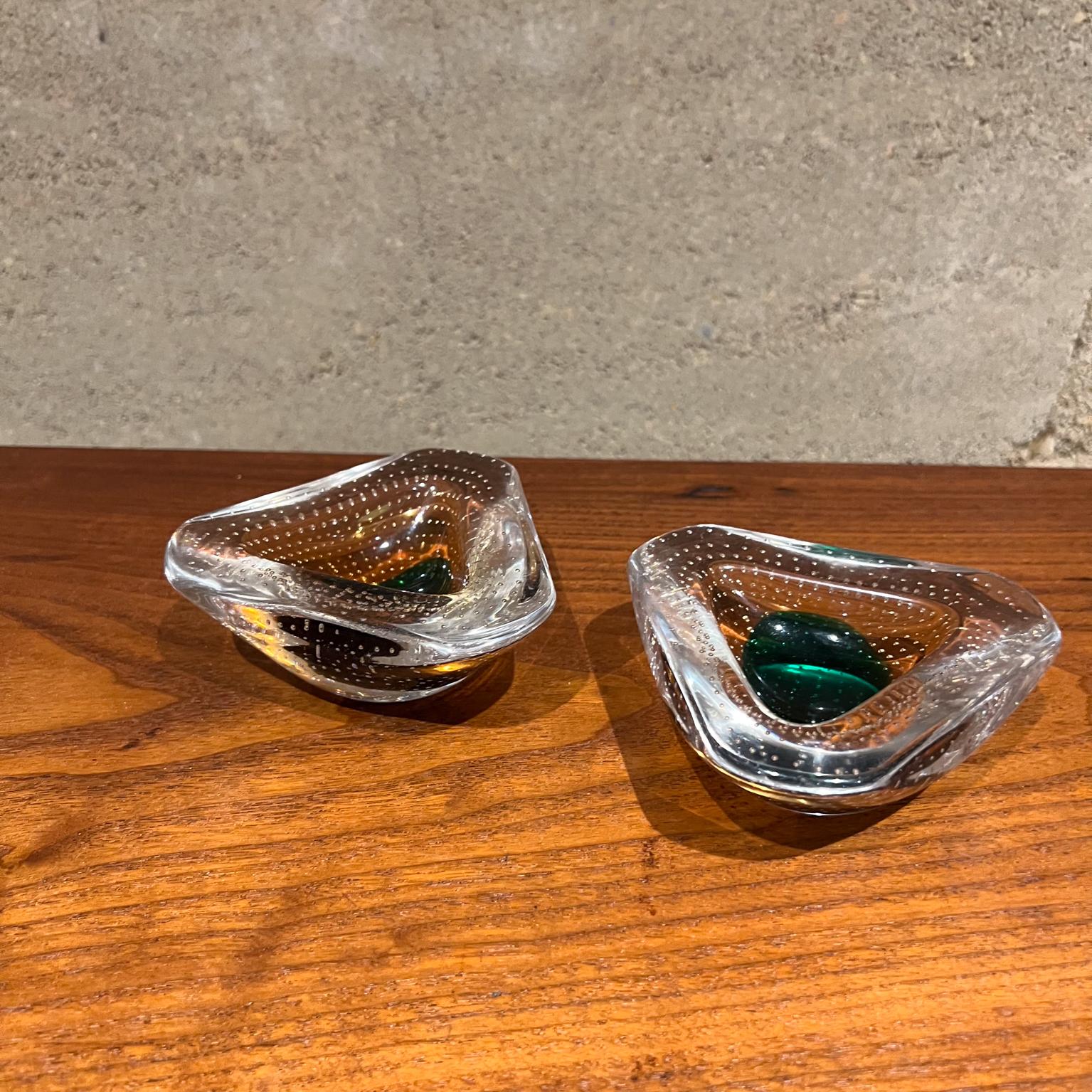 Mid-Century Modern 1950s Murano Art Glass Ashtray Pair Controlled Bubble Italy For Sale