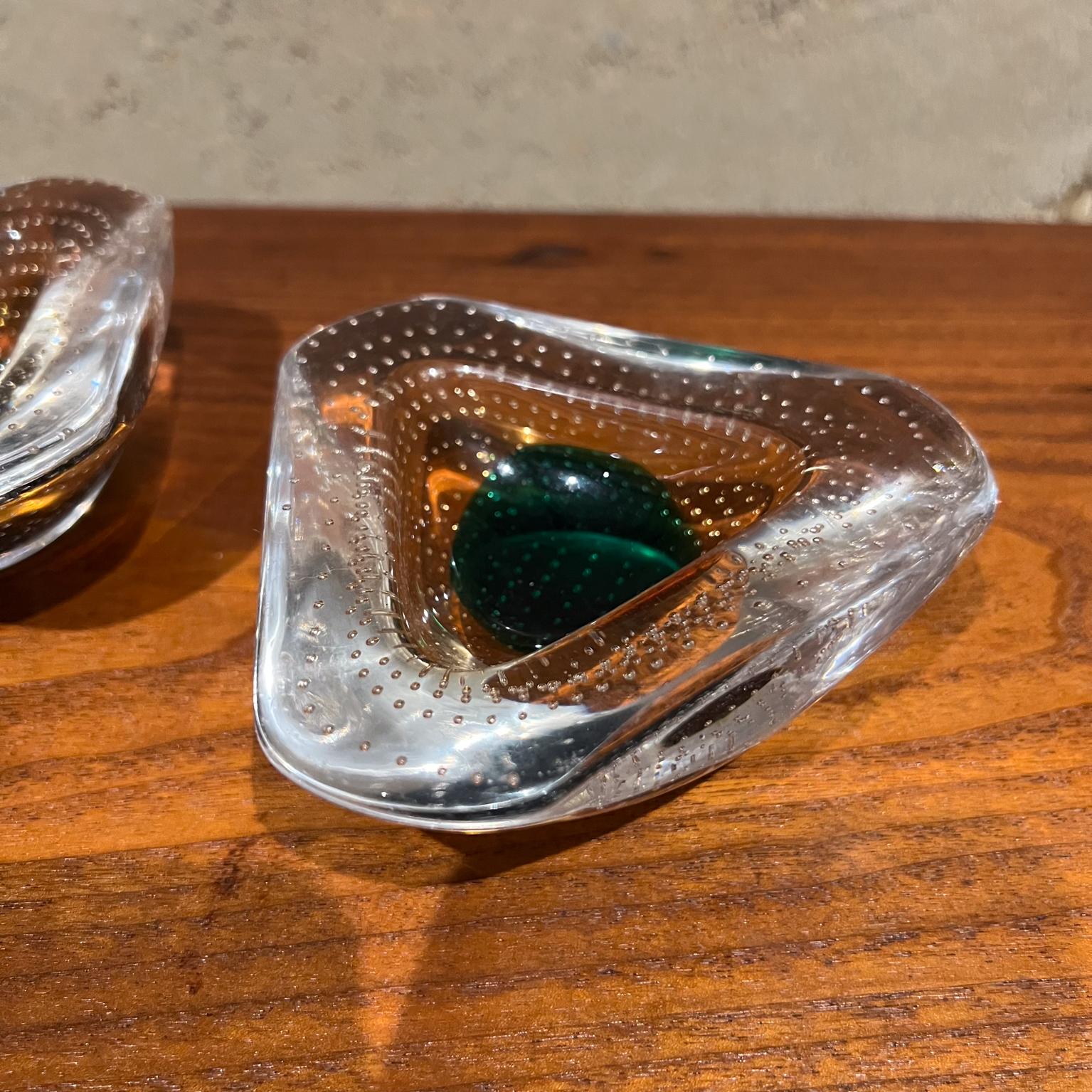 Italian 1950s Murano Art Glass Ashtray Pair Controlled Bubble Italy For Sale
