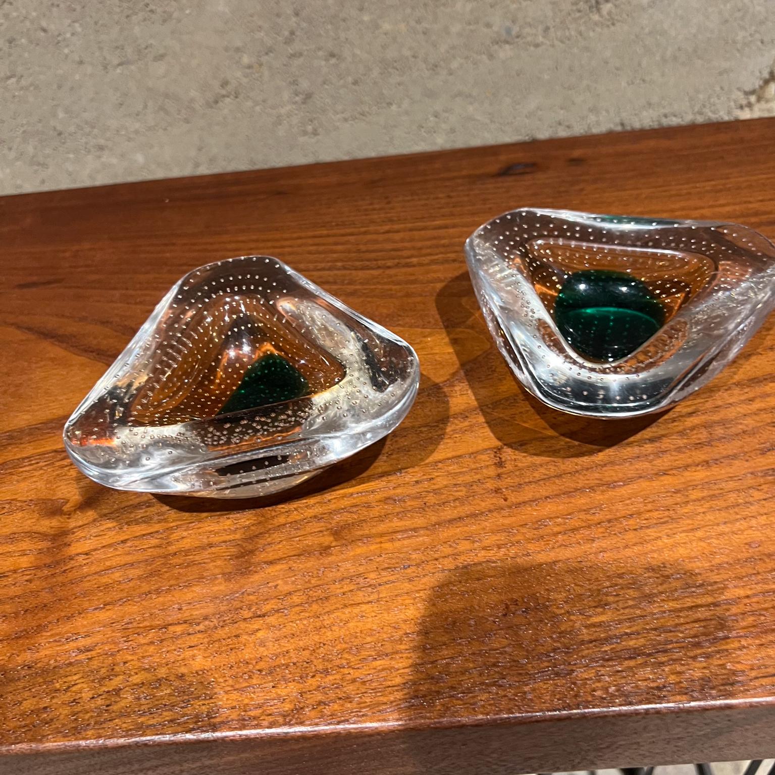 1950s Murano Art Glass Ashtray Pair Controlled Bubble Italy For Sale 1
