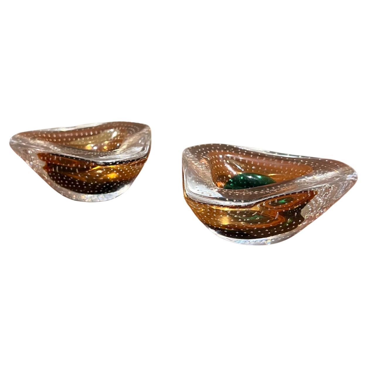 1950s Murano Art Glass Ashtray Pair Controlled Bubble Italy For Sale