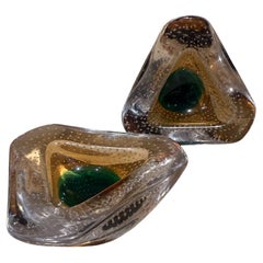 1950er Murano Kunstglas Aschenbecher Paar Kontrollierte Luftblase Italien