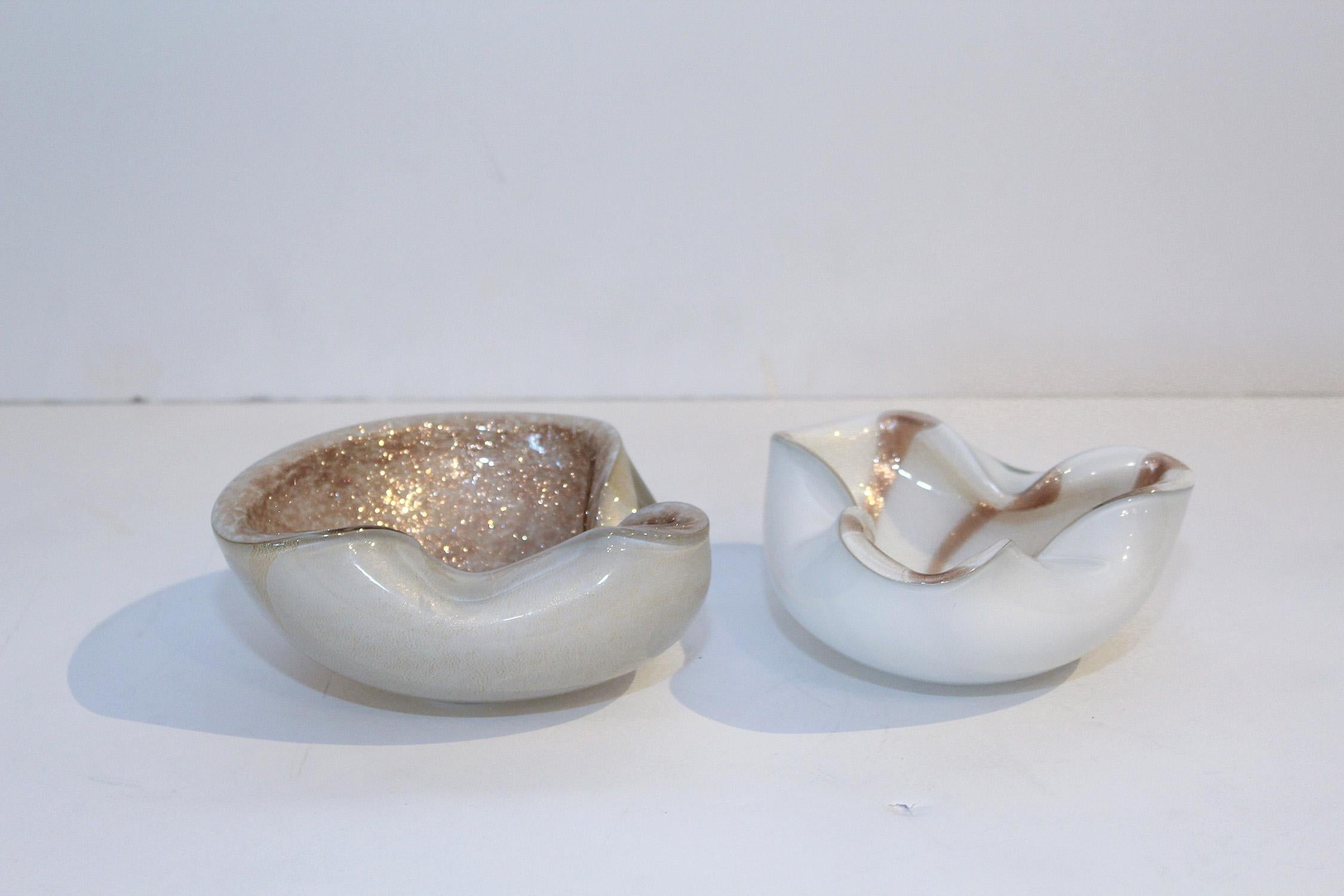 Hand-Crafted 1950s Murano Art Glass Aventurine Bowls or Ashtrays by Alfredo Barbini, Italy