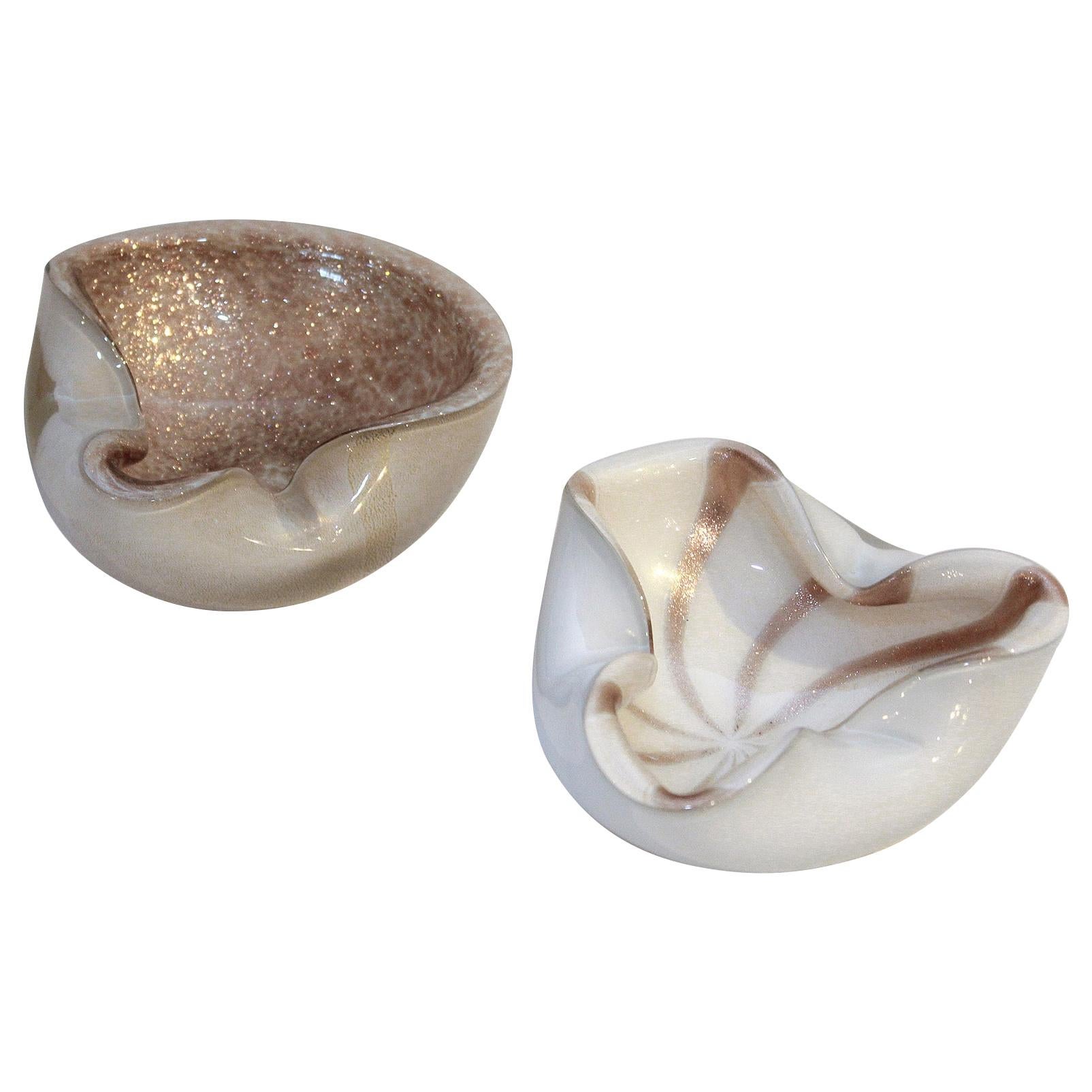 1950s Murano Art Glass Aventurine Bowls or Ashtrays by Alfredo Barbini, Italy