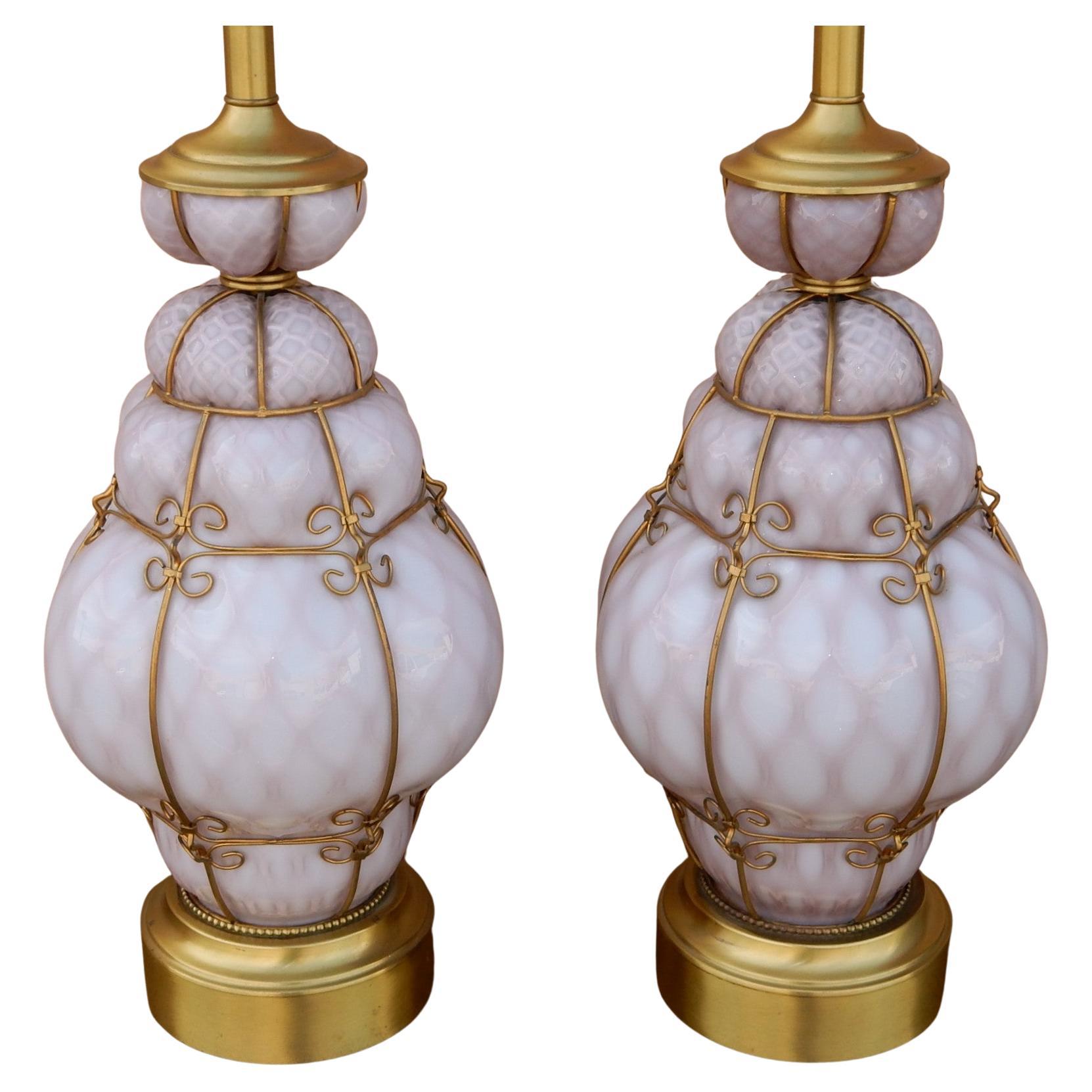 Mid-Century Modern 1950's Murano Art Glass Lamps Designed by Seguso, Italy For Sale