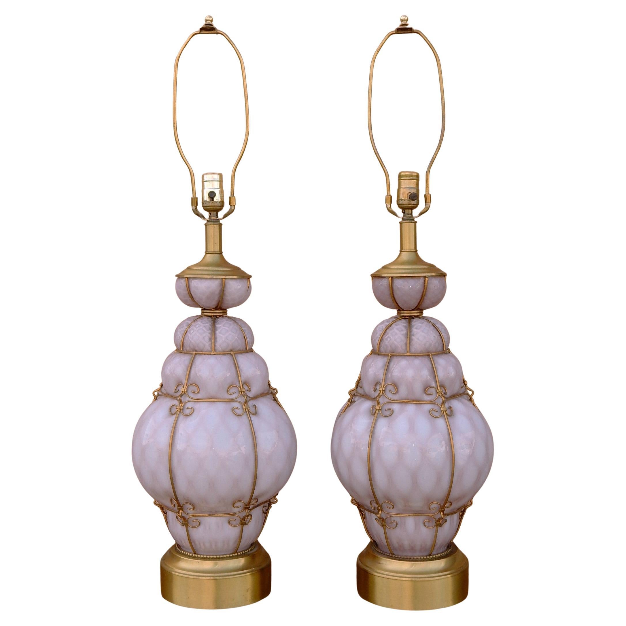 Hand-Crafted 1950's Murano Art Glass Lamps Designed by Seguso, Italy For Sale