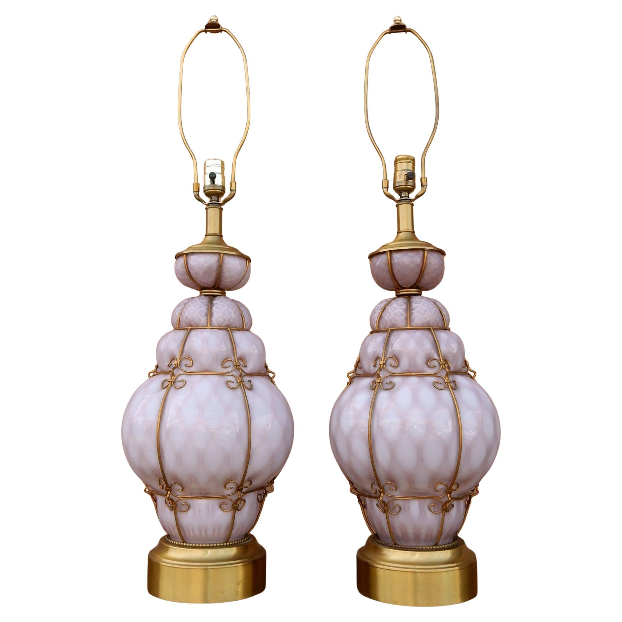 1950's Murano Art Glass Lamps Designed by Seguso, Italy