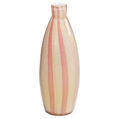 Vintage 1950s Murano Art Glass Vase with Pink Stripes by Alfreo Barbini