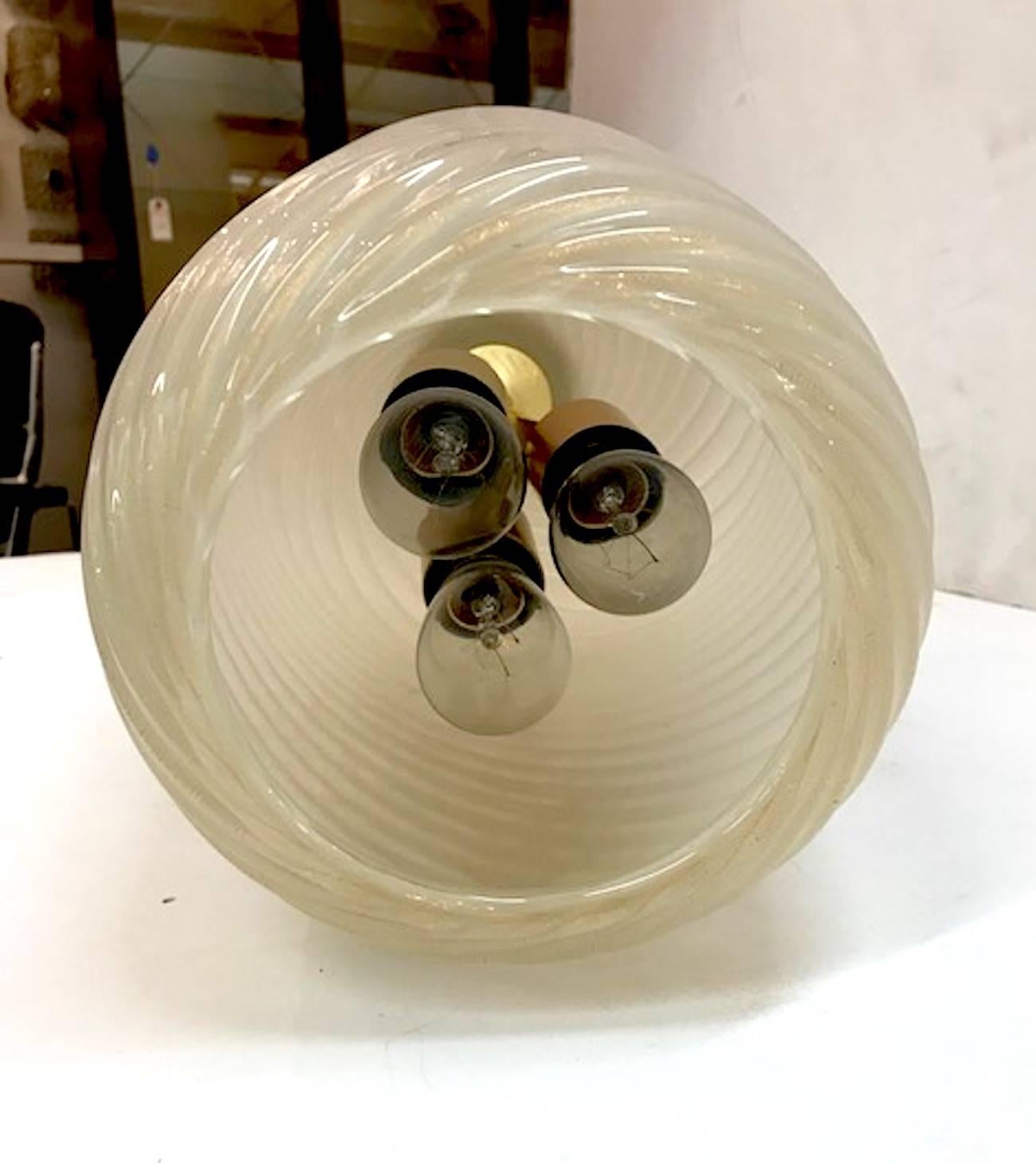 Brass 1950s Murano Aventurine Blown Glass Pendant Light For Sale