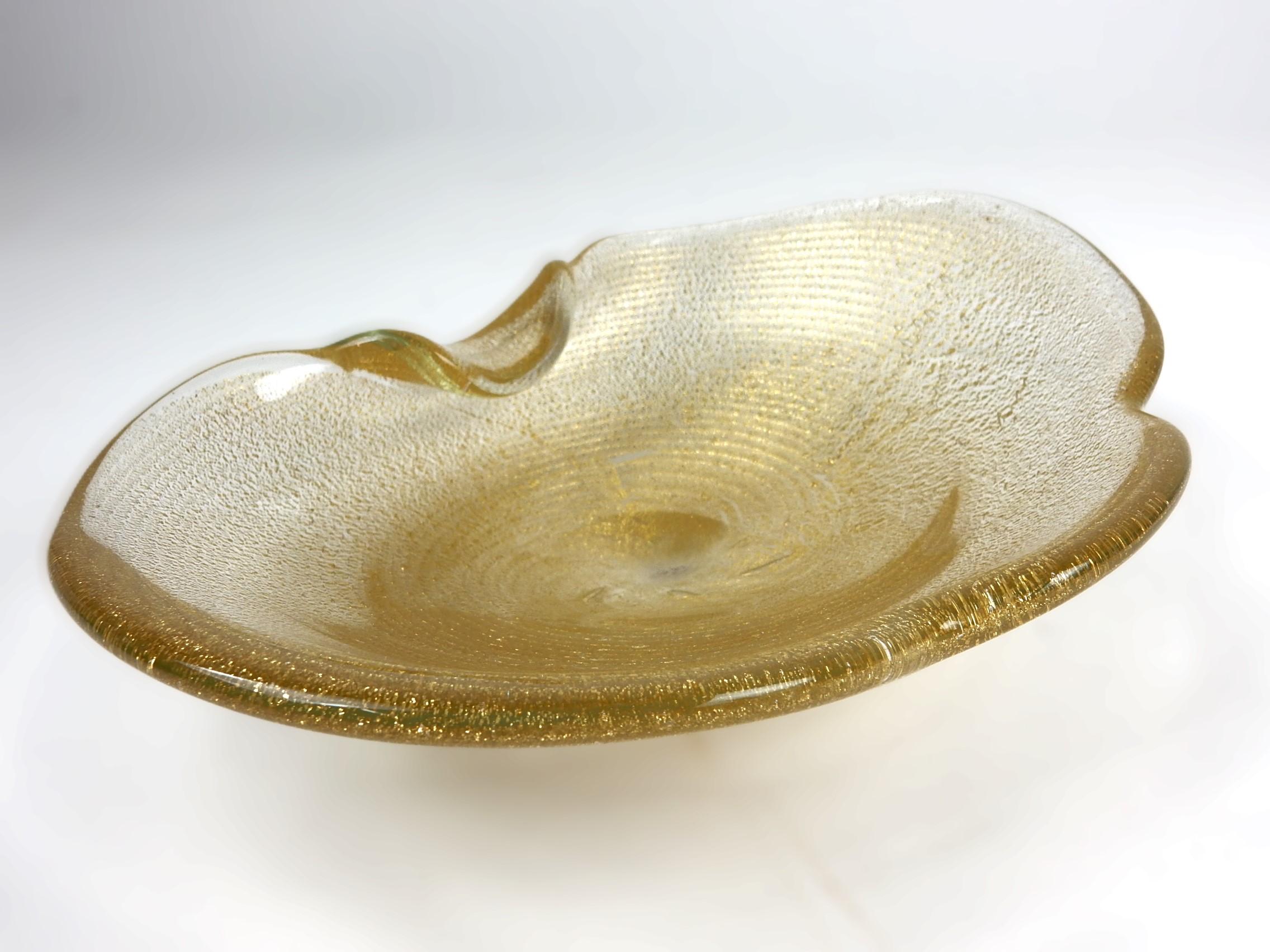Mid-Century Modern 1950's Murano Barbini Gold Copper Aventurine Art Glass Bowl Lot For Sale