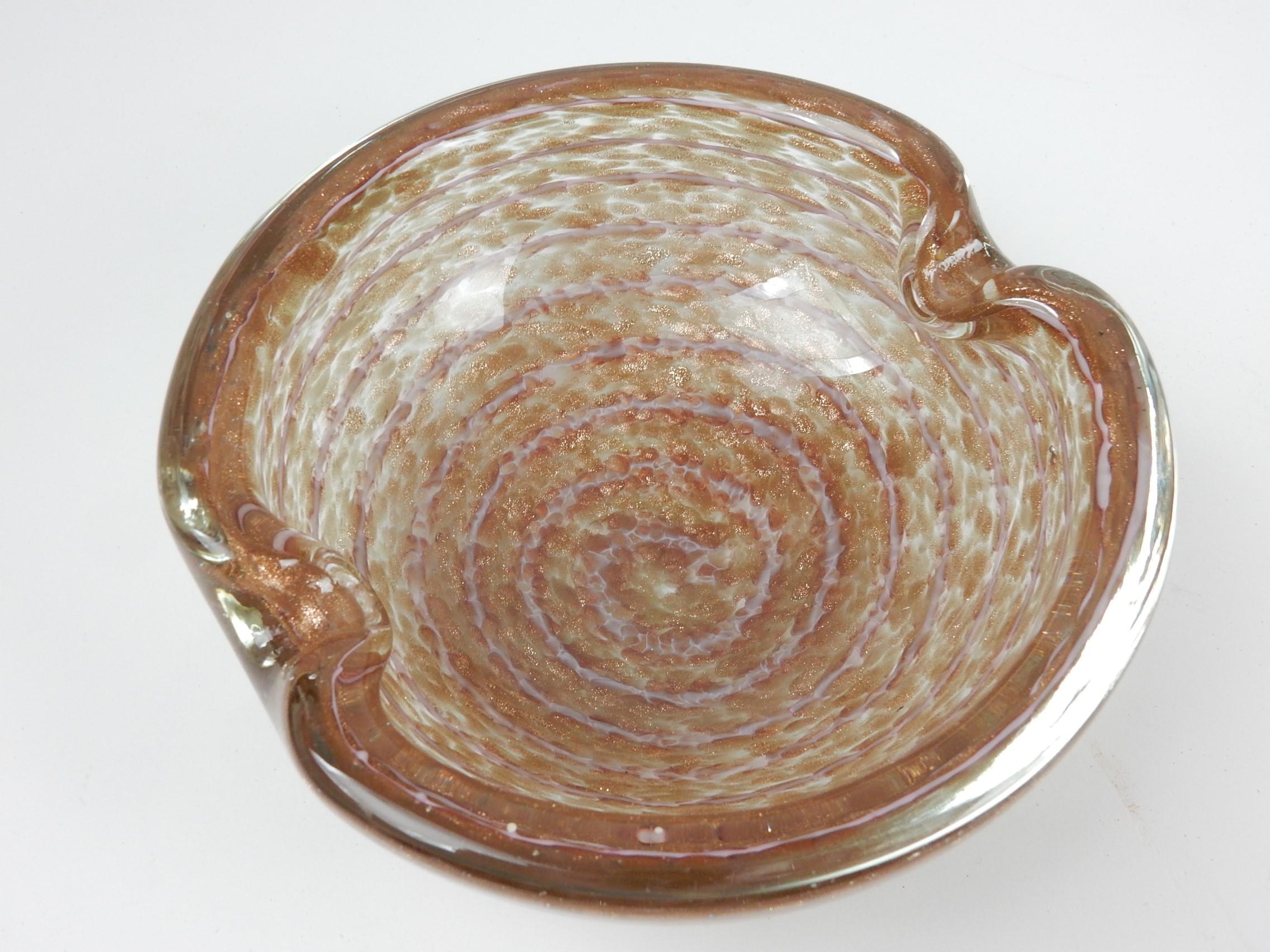 Italian 1950's Murano Barbini Gold Copper Aventurine Art Glass Bowl Lot For Sale