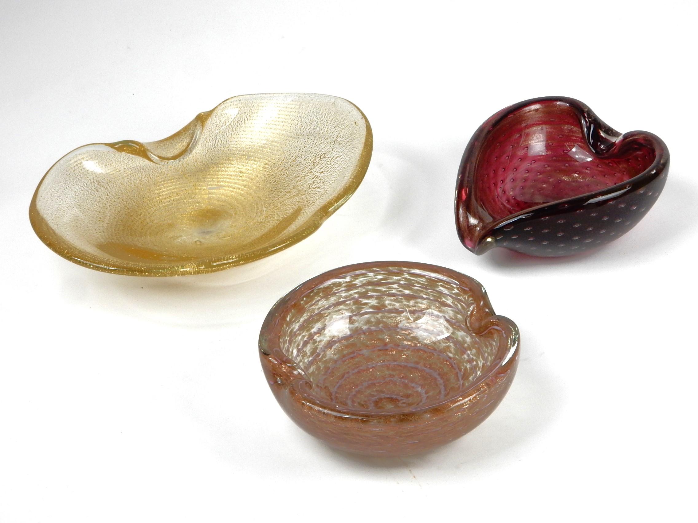1950's Murano Barbini Gold Copper Aventurine Art Glass Bowl Lot For Sale 1