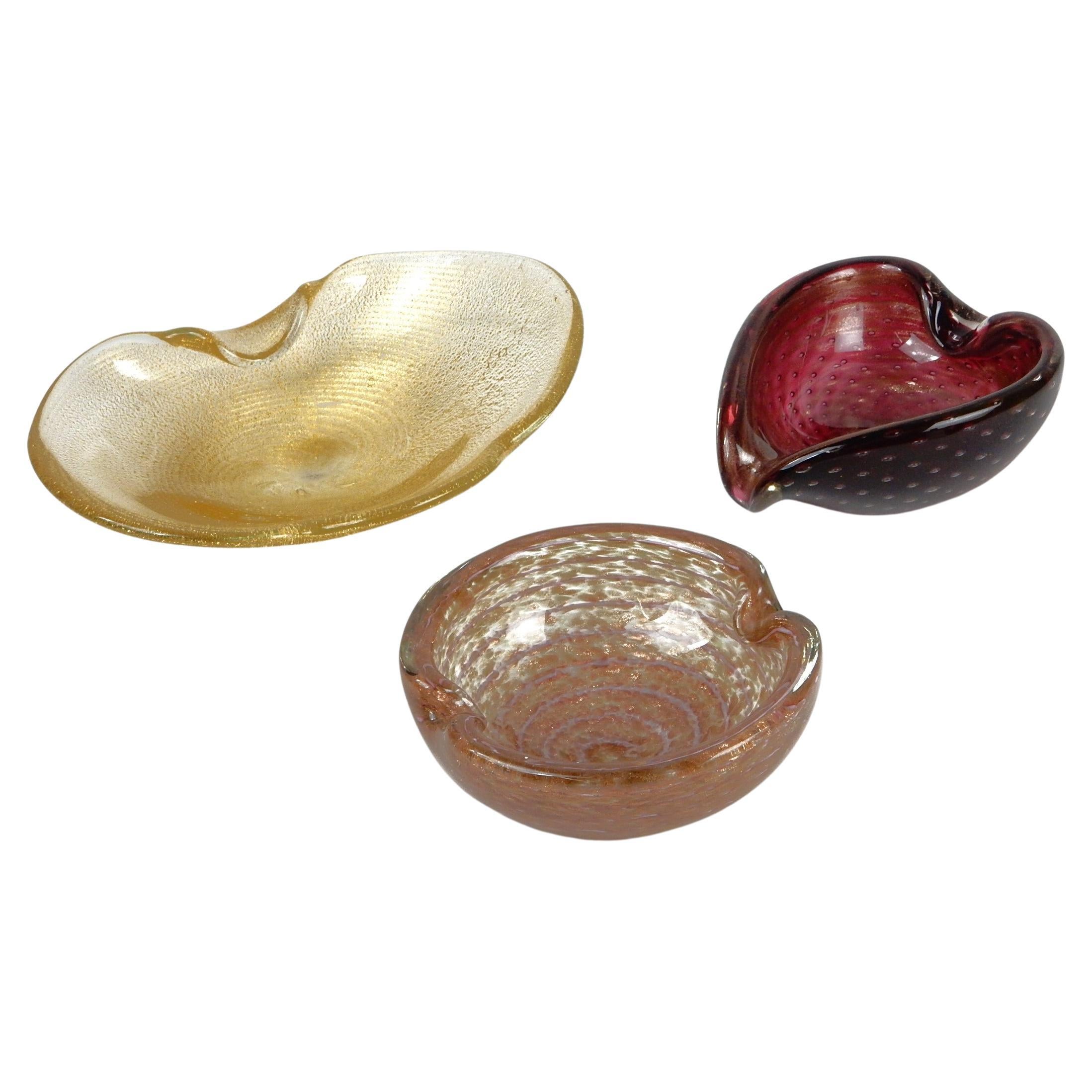 1950's Murano Barbini Gold Copper Aventurine Art Glass Bowl Lot For Sale