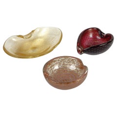 Vintage 1950's Murano Barbini Gold Copper Aventurine Art Glass Bowl Lot
