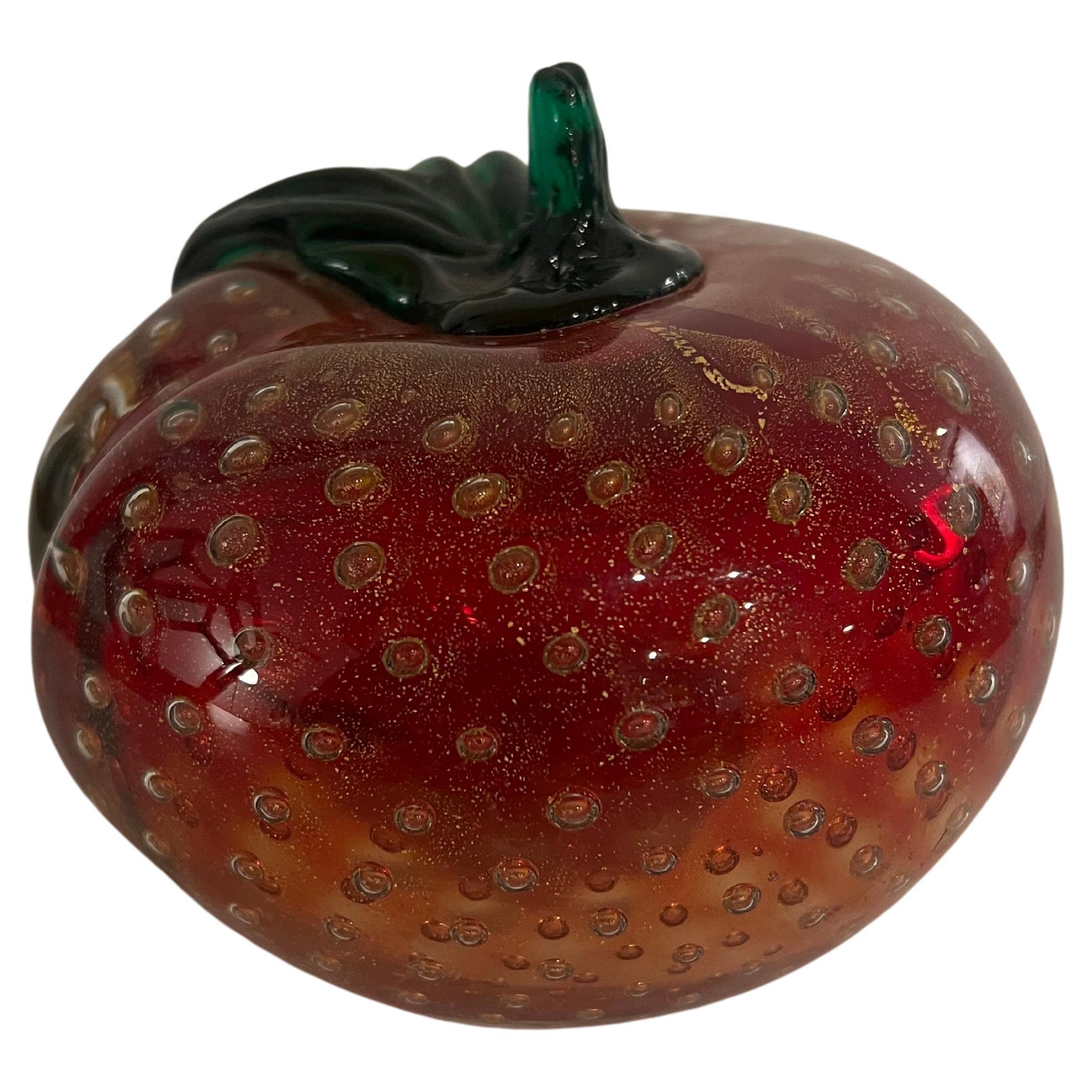 Italian 1950's Murano Bubble Glass Apple Paperweight Decorative sculpture For Sale