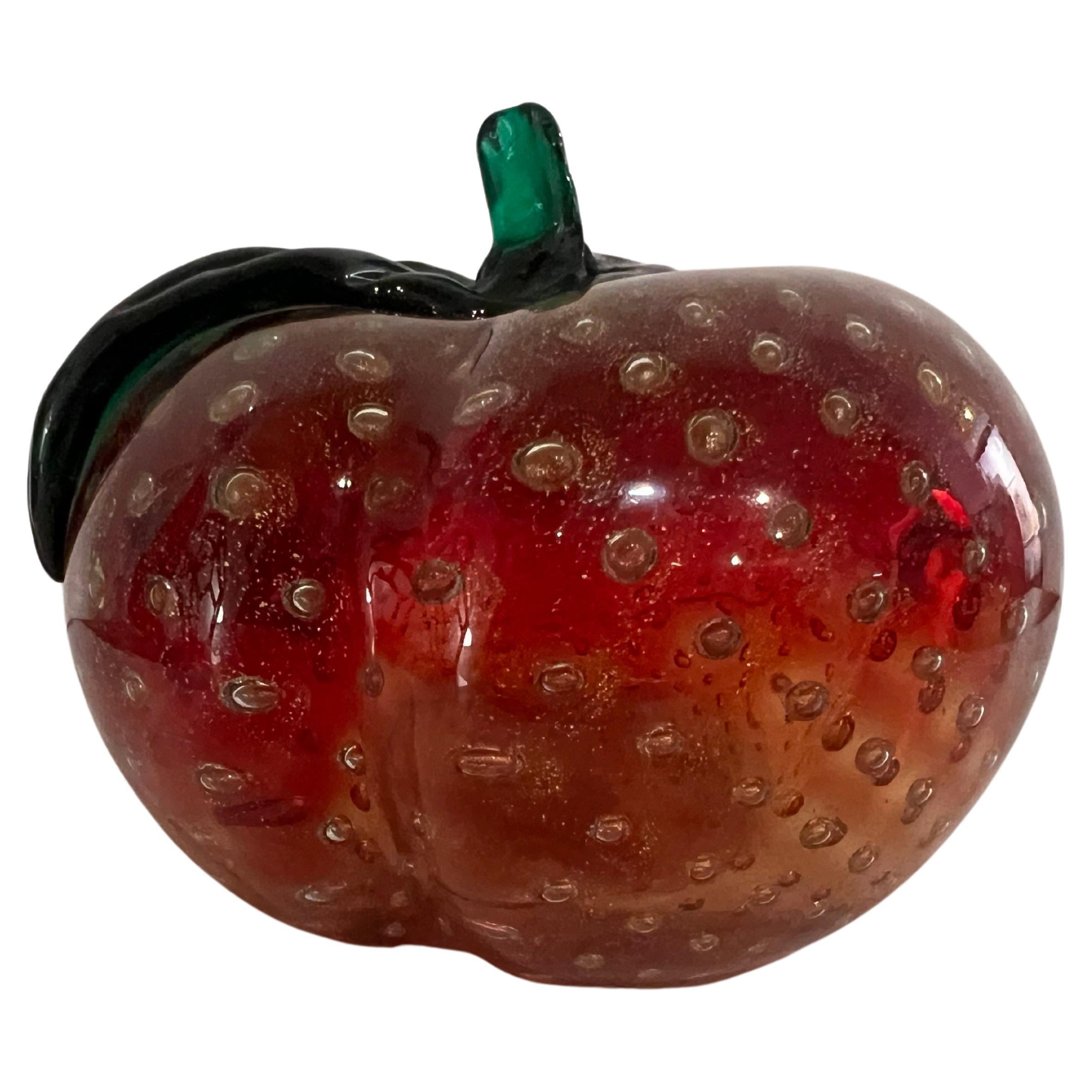 1950's Murano Bubble Glass Apple Paperweight Decorative sculpture In Excellent Condition For Sale In San Diego, CA