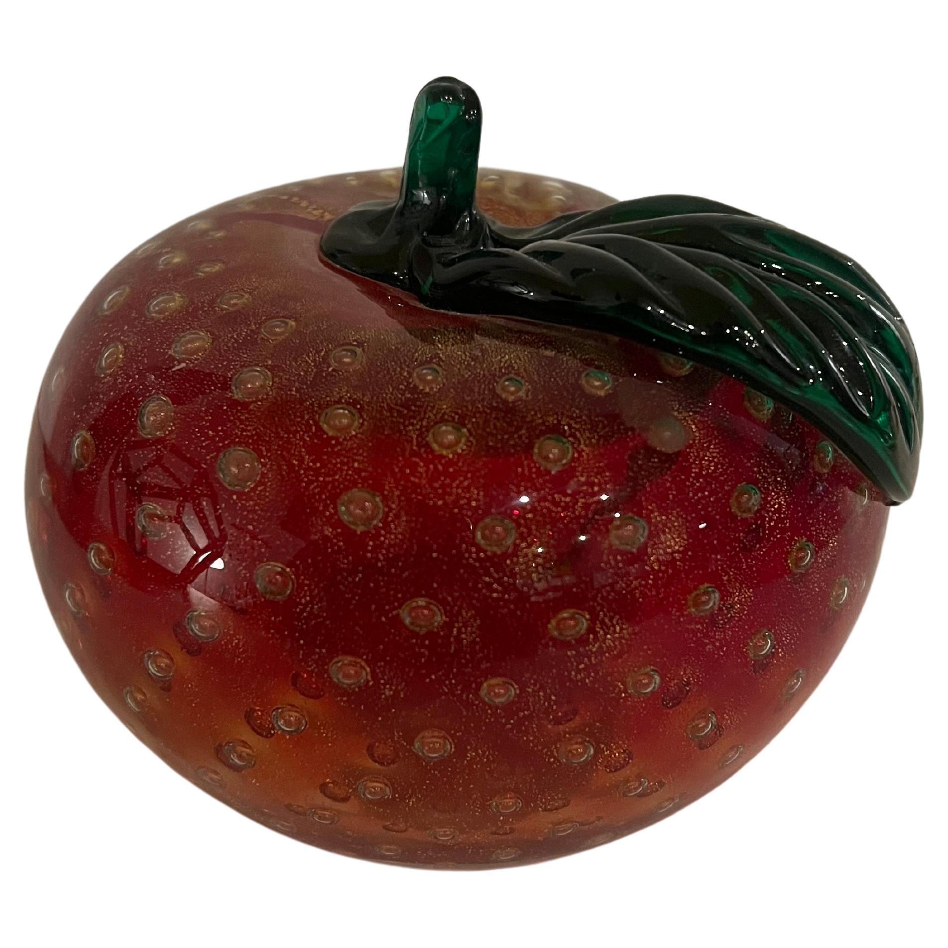 1950's Murano Bubble Glass Apple Paperweight Decorative sculpture For Sale
