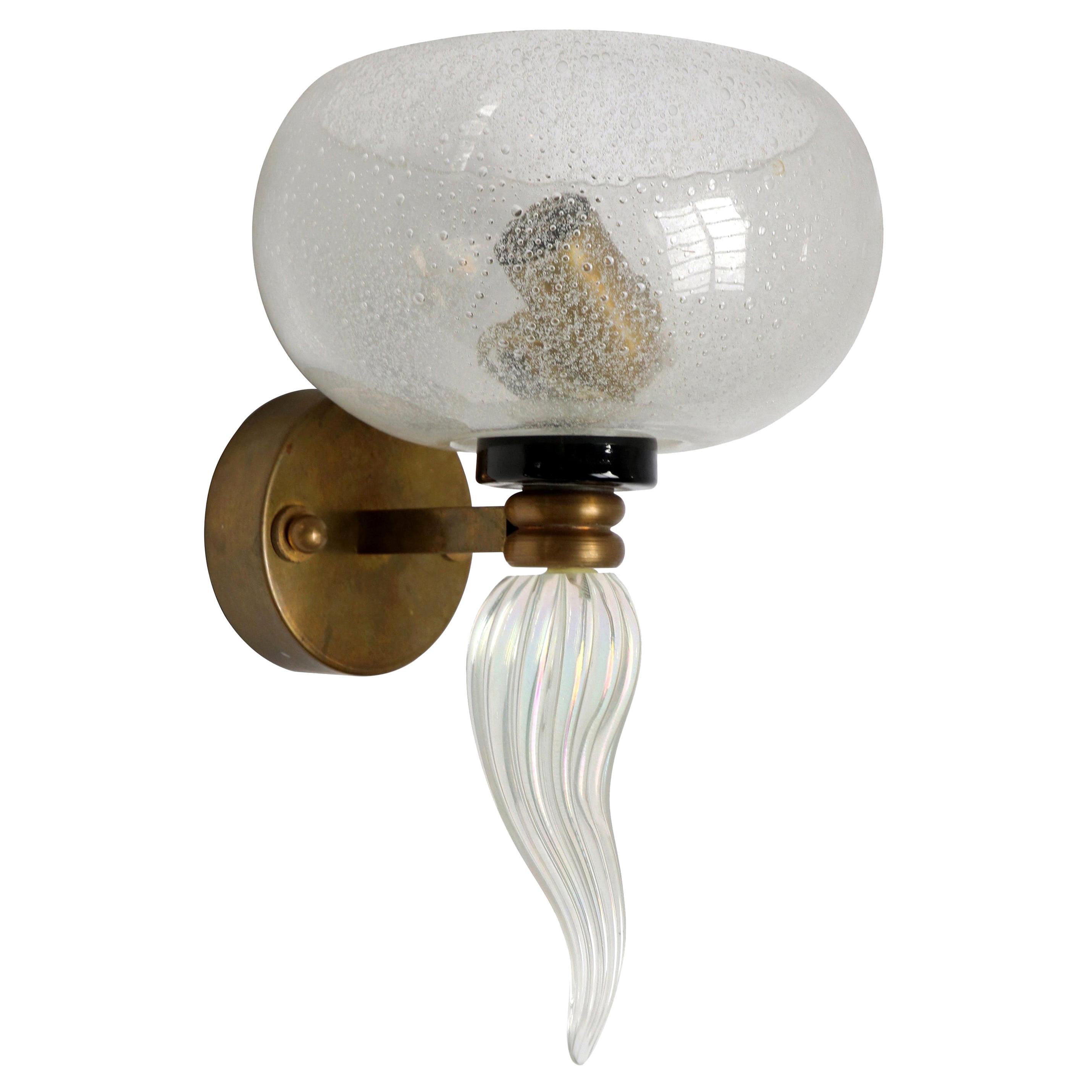 1950s Murano Clear Glass and Brass Sconce