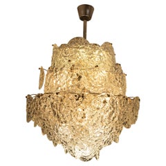 Lampadario in vetro trasparente di Murano del 1950 con stelo cromato e struttura bianca di AVMazzega