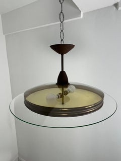 1950s Murano Glass and Brass Chandelier Attributed to Luigi Brusotti