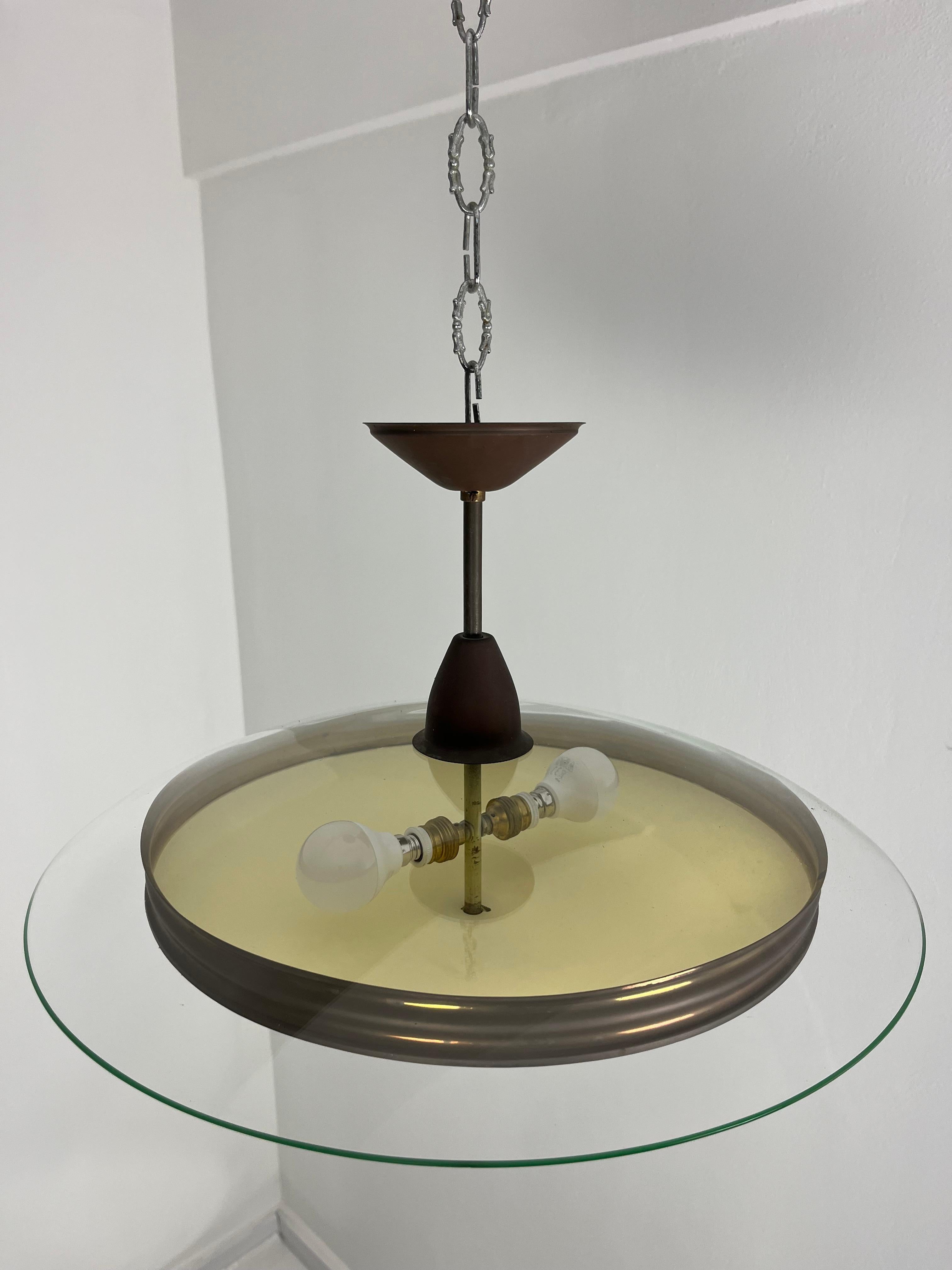 Lustre en verre de Murano et laiton des années 1950 attribué à Fontana Arte Bon état - En vente à Palermo, IT
