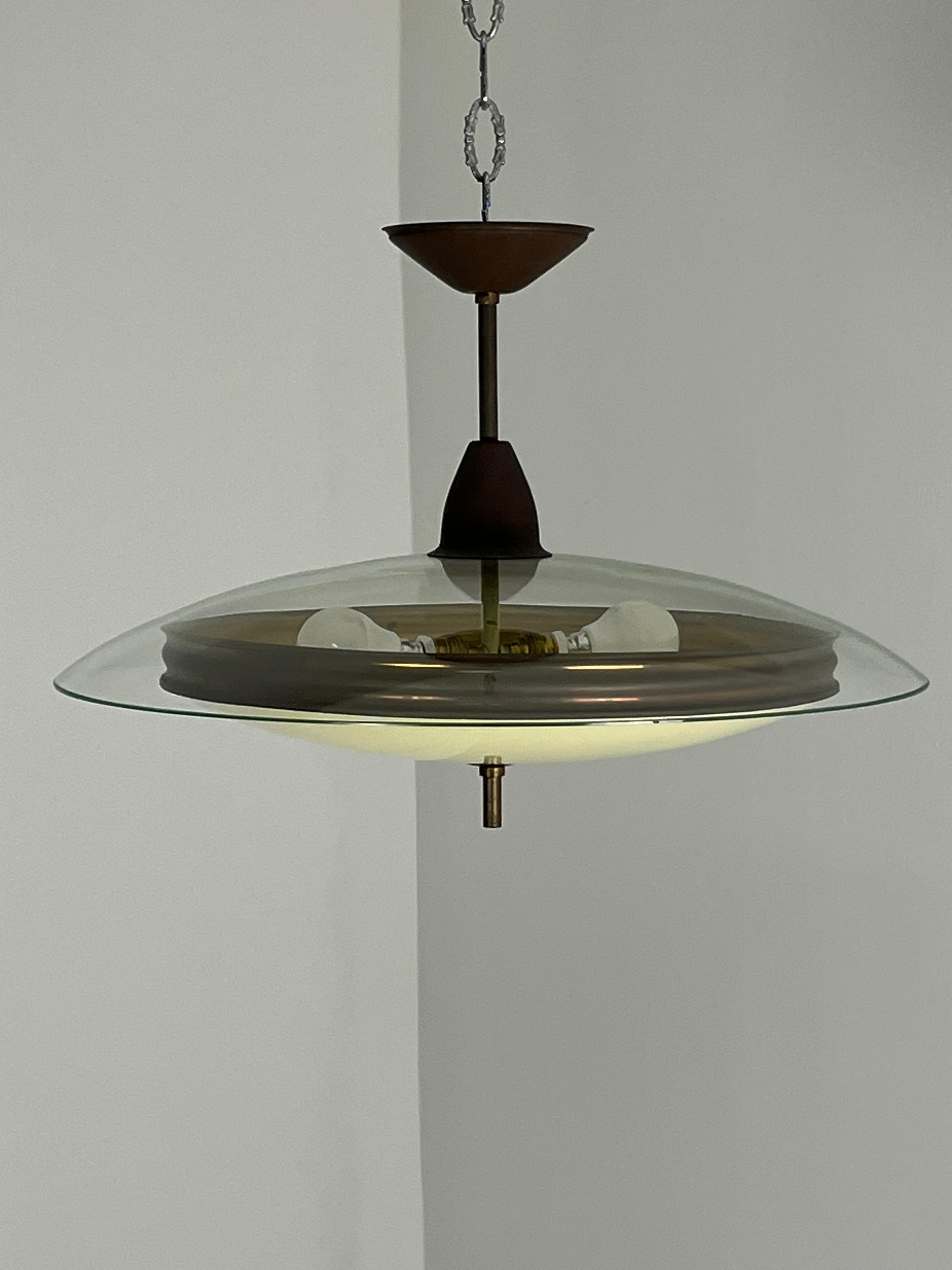 Lustre en verre de Murano et laiton des années 1950 attribué à Fontana Arte en vente 1