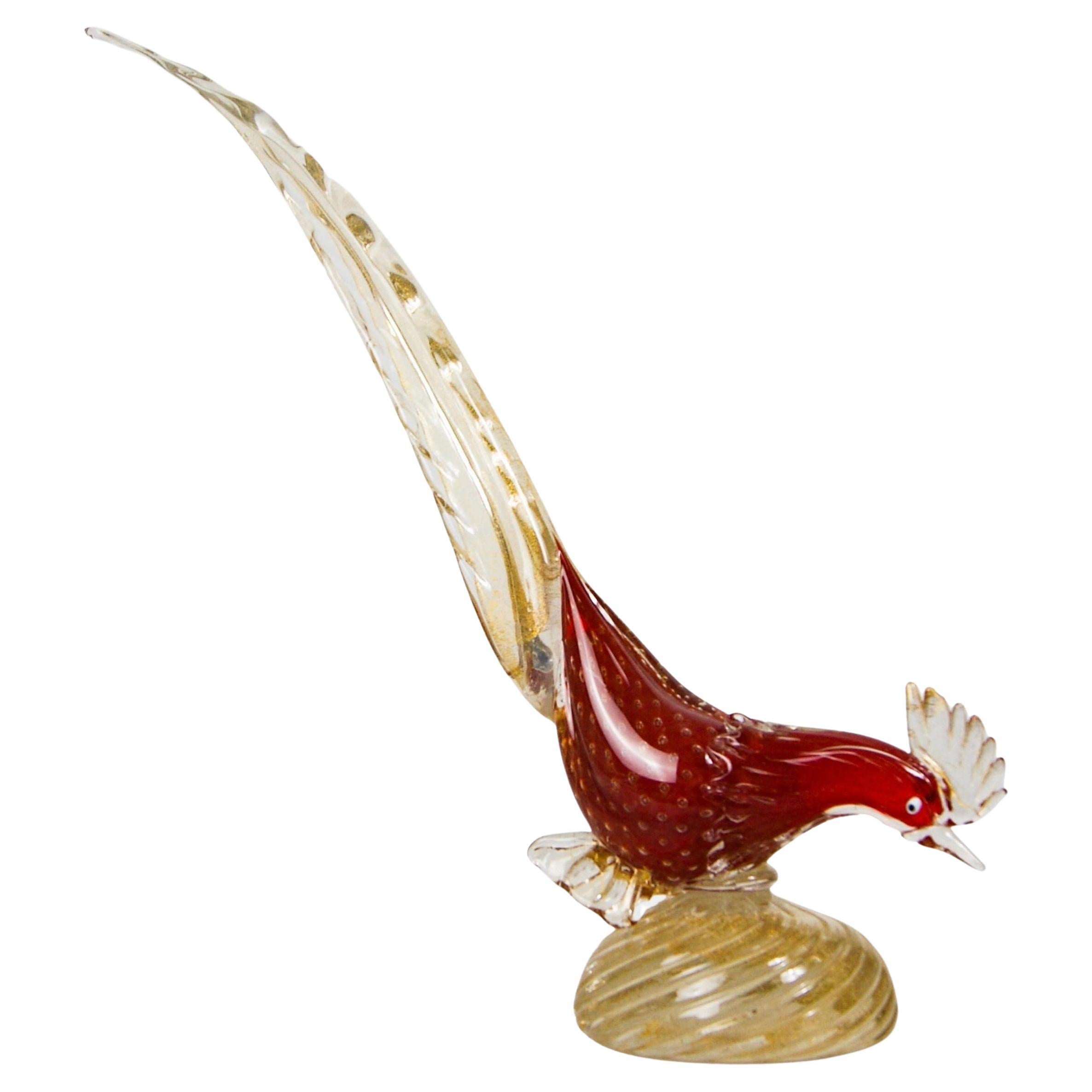 Hollywood Regency 1950s Murano Glass Bird Sculpture Barovier & Toso Attributed