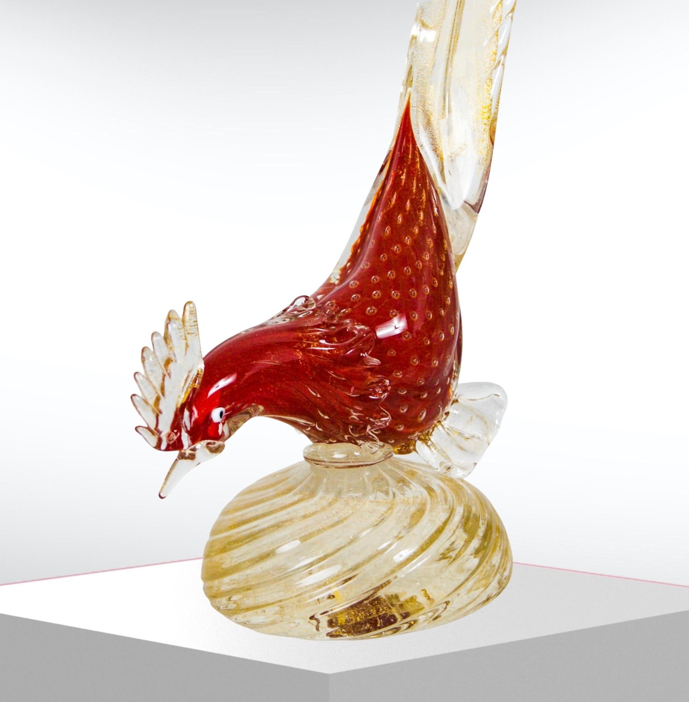 Italian 1950s Murano Glass Bird Sculpture Barovier & Toso Attributed
