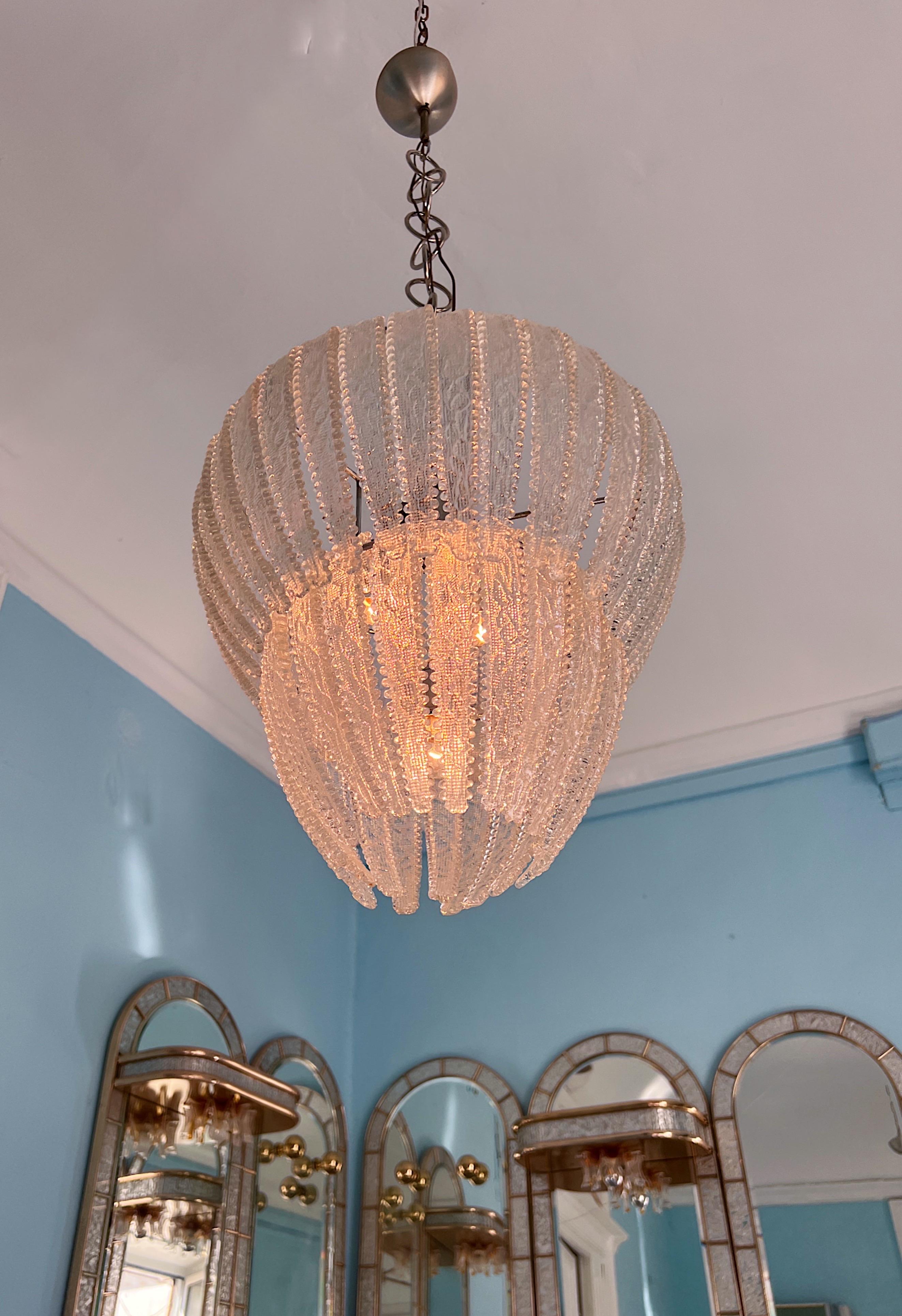1950s Murano glass chandelier designed by Ercole Barovier For Sale 3