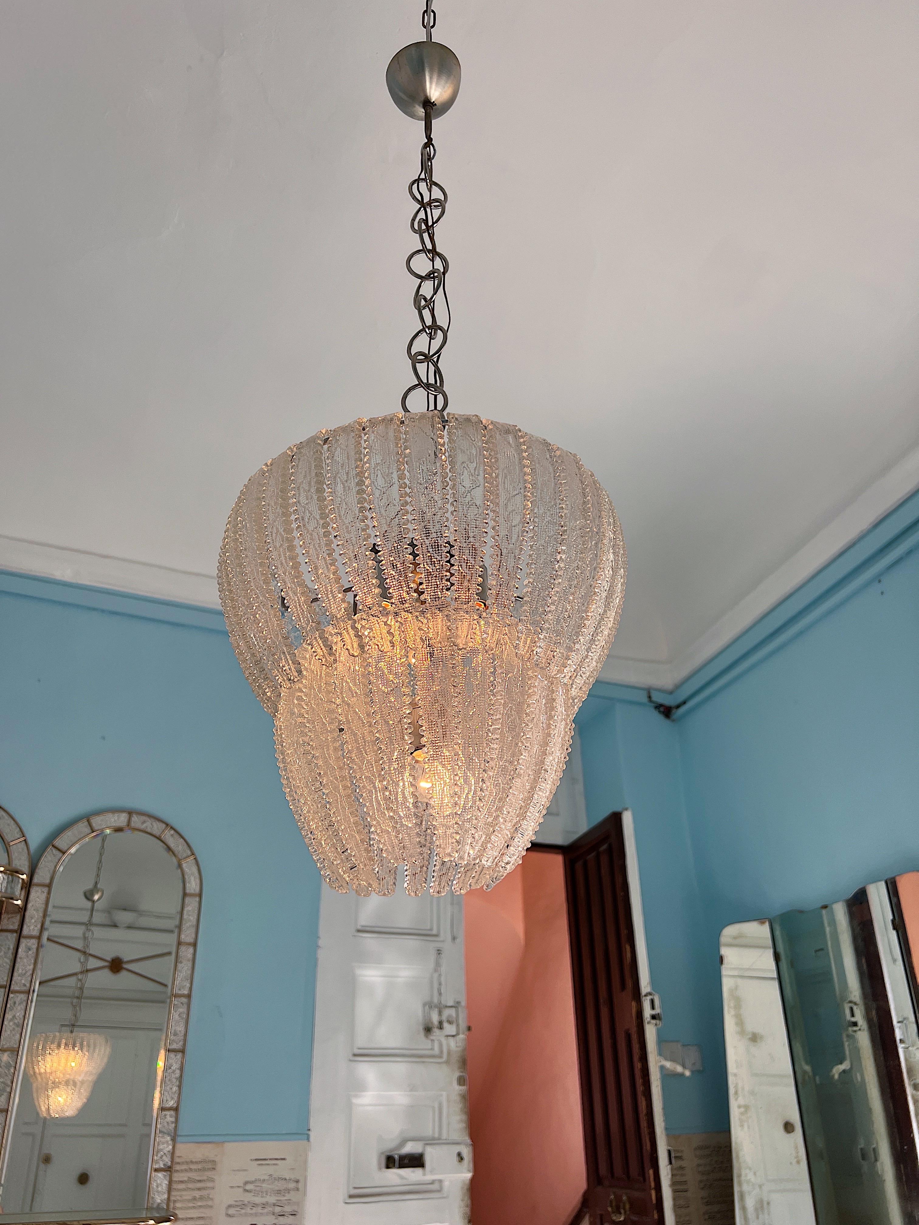 1950s Murano glass chandelier designed by Ercole Barovier For Sale 9