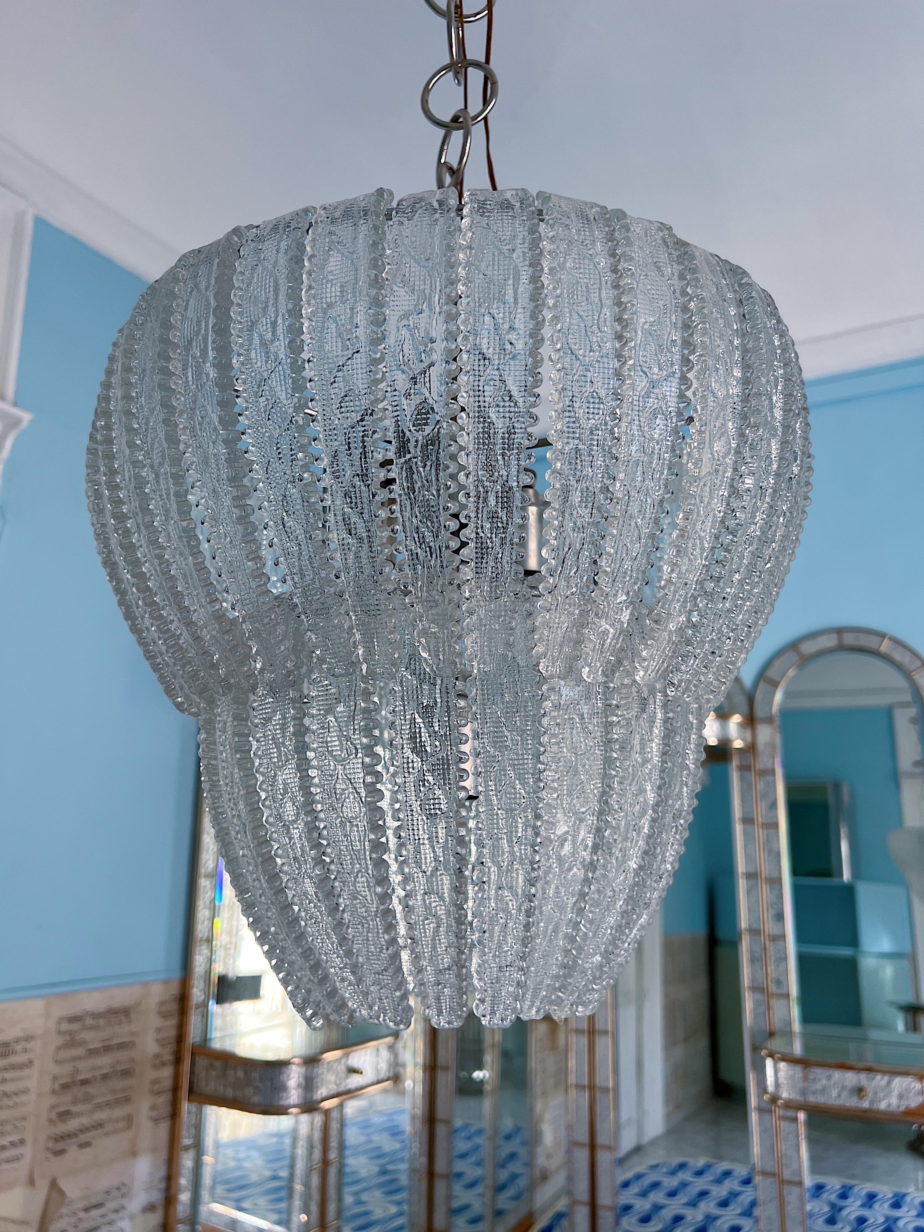 20th Century 1950s Murano glass chandelier designed by Ercole Barovier For Sale