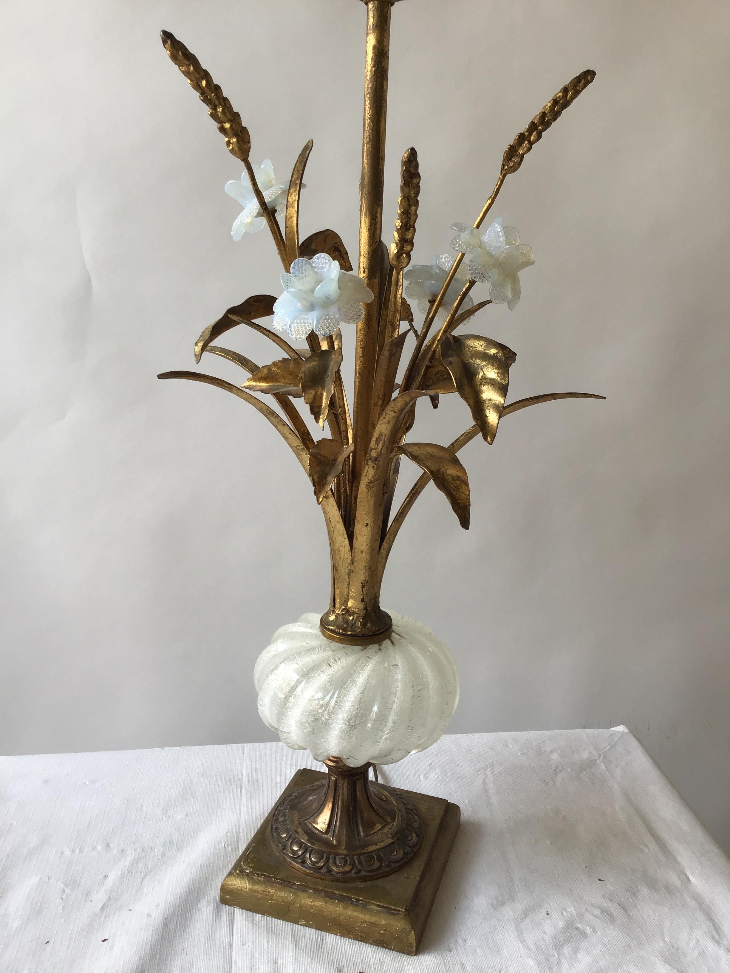 Mid-20th Century 1950s Murano Glass Floral Table Lamp