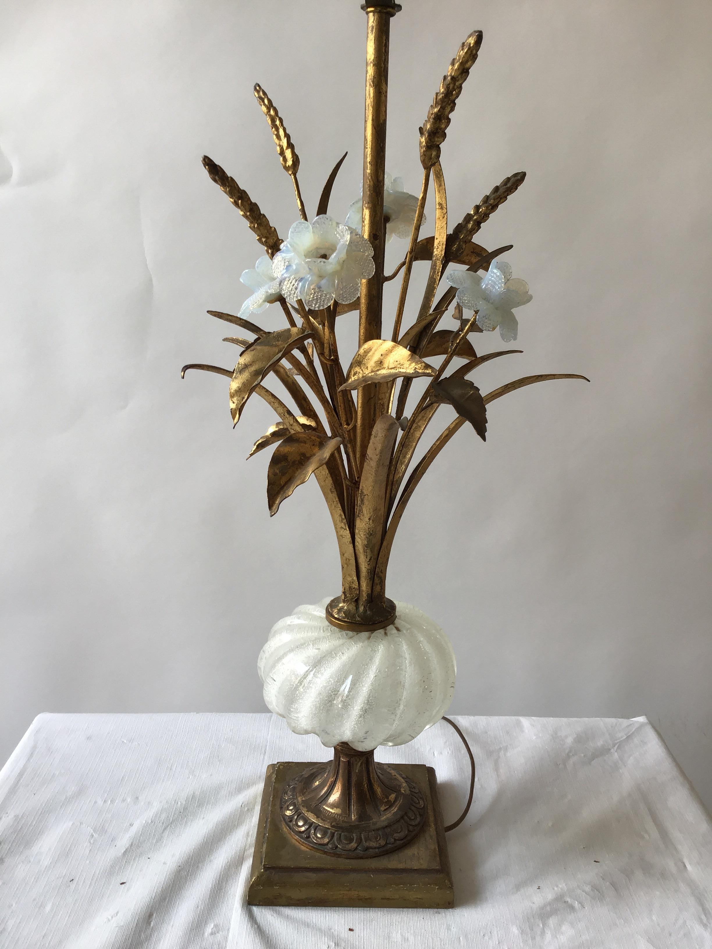 1950s Murano Glass Floral Table Lamp 1