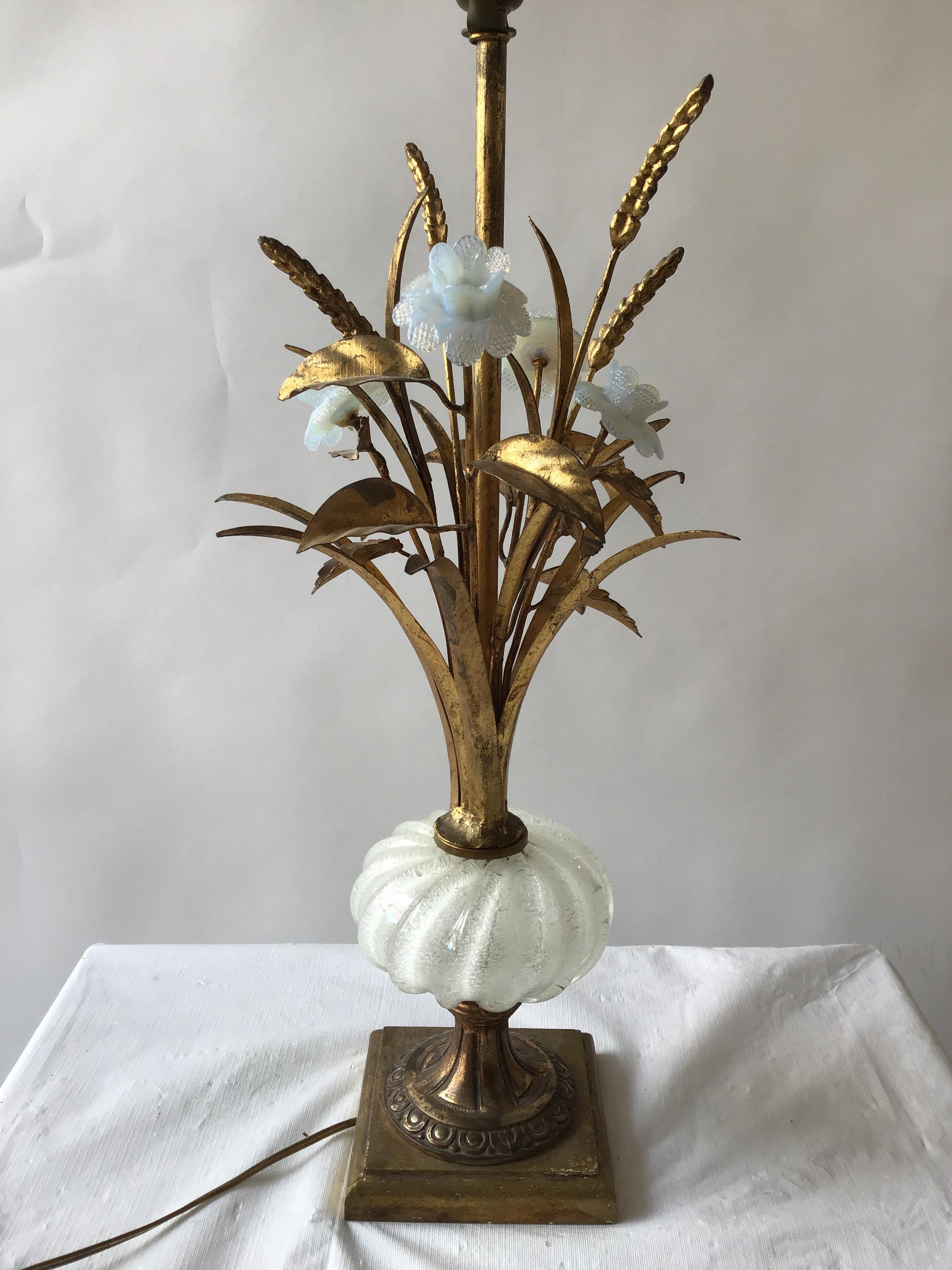 1950s Murano Glass Floral Table Lamp 2