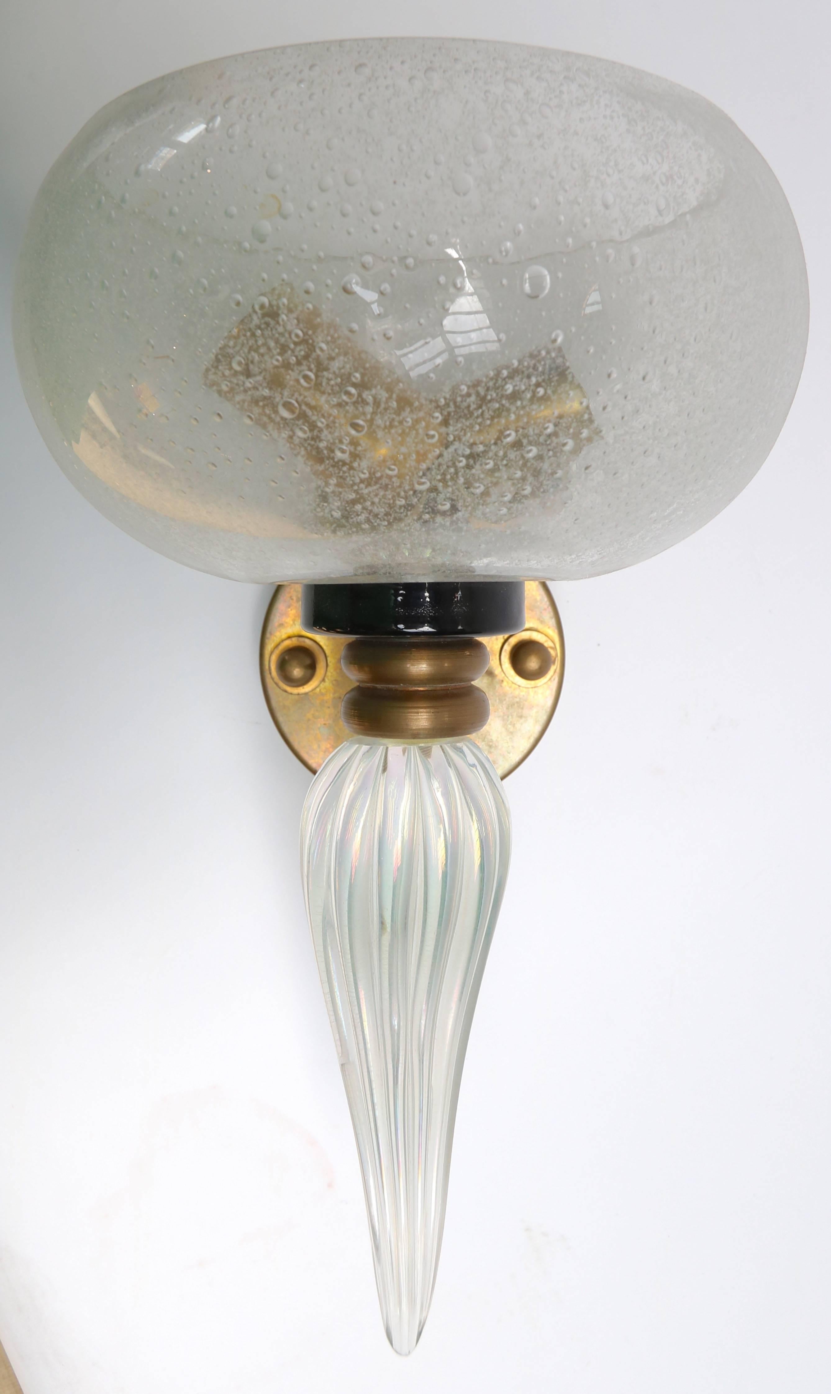 1950s Murano Clear Glass and Brass Sconce 1