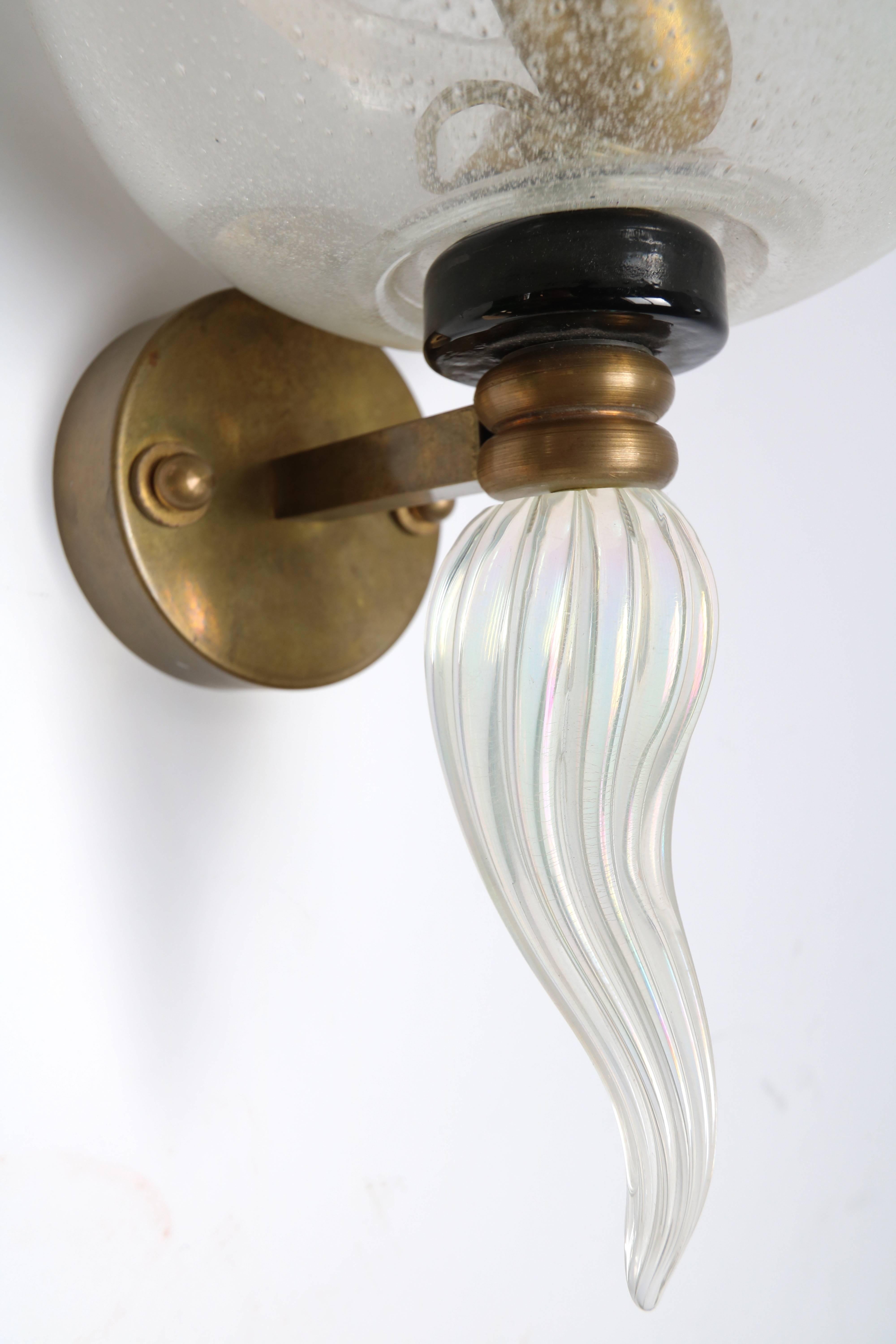 1950s Murano Clear Glass and Brass Sconce 2