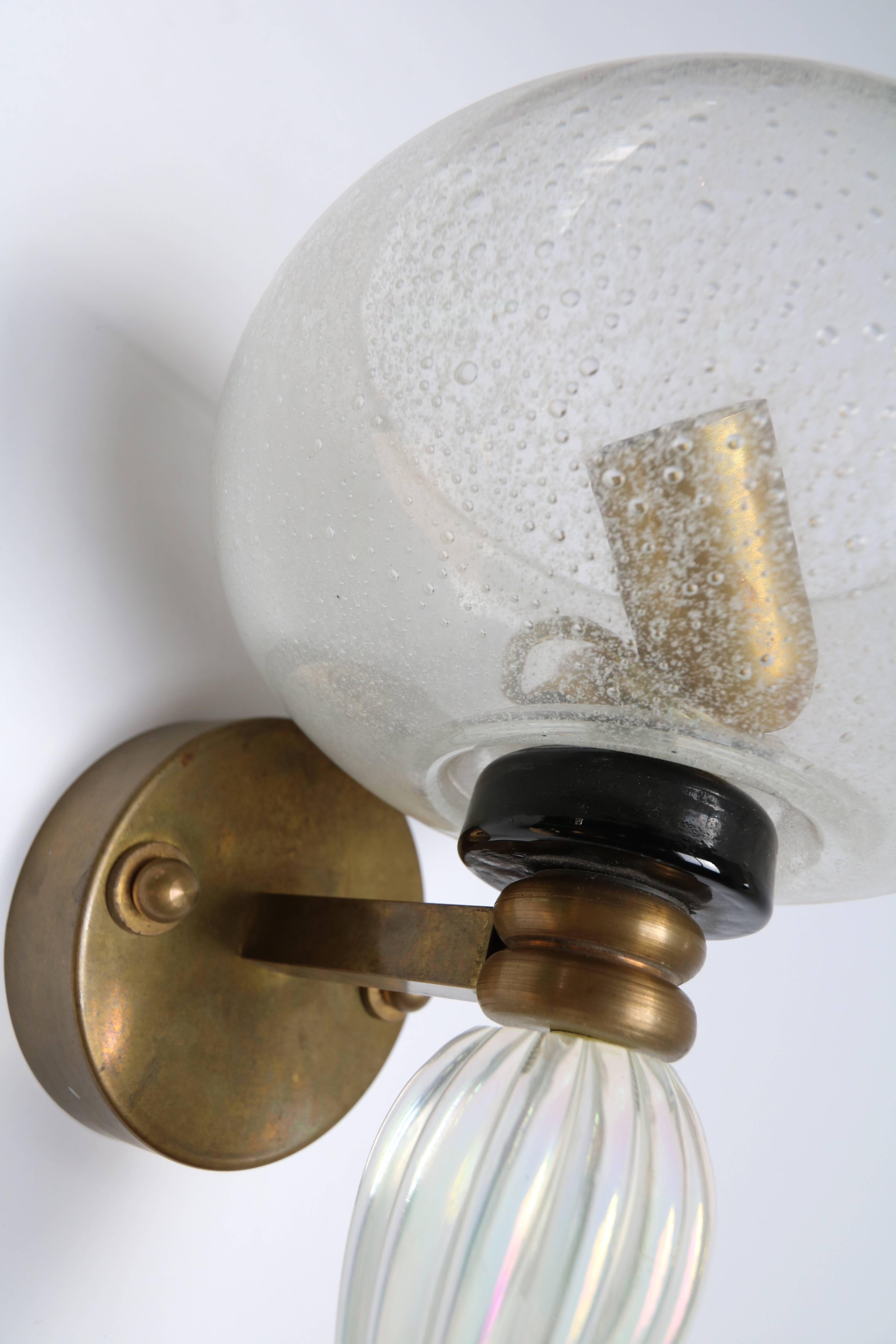 1950s Murano Clear Glass and Brass Sconce 3