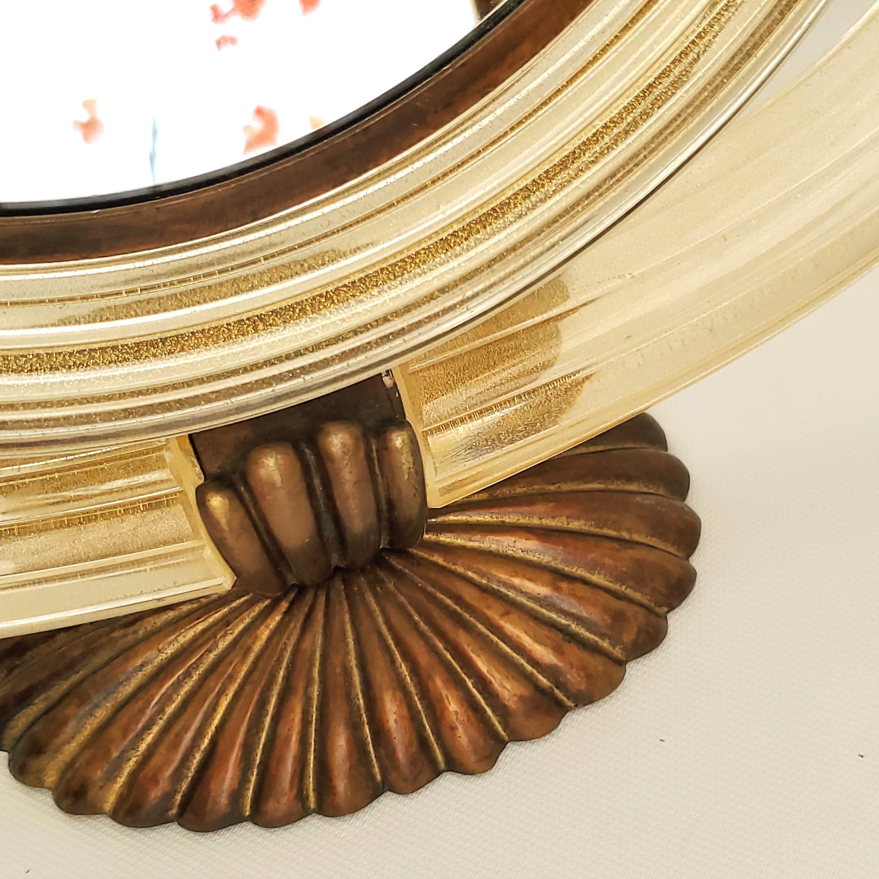 20th Century 1950s Murano Glass Vanity Table Mirror With 24 Karat Gold Dust and Bronze Frame For Sale