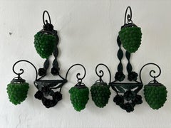 1950s Murano Huge 3 Lights Green Grape Sconces Roses Rare