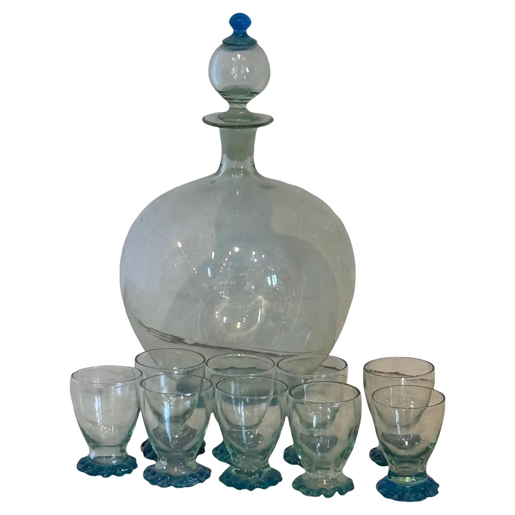 1950s Murano Style Cordial Glass Set- 10 Pieces